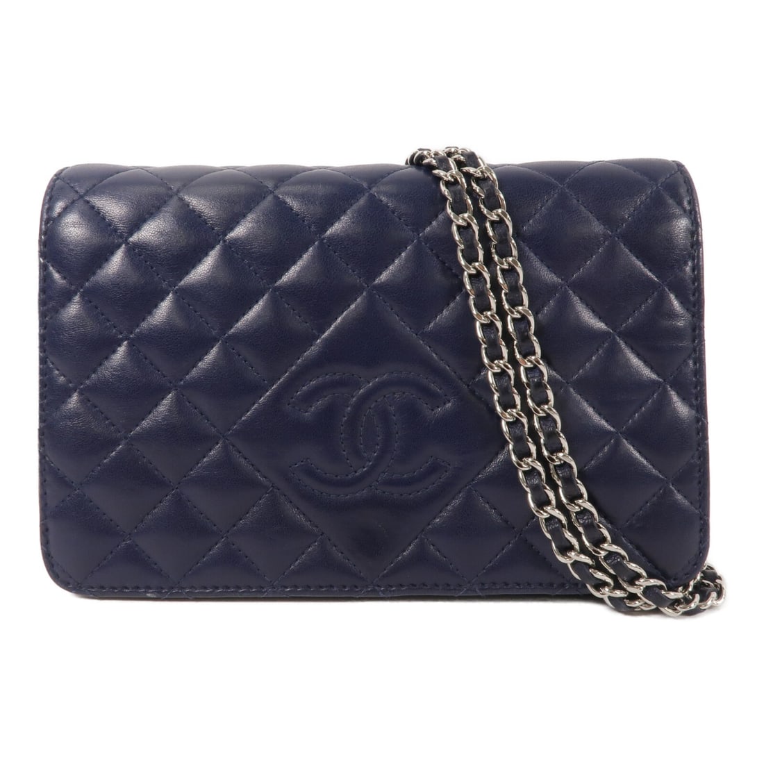 CHANEL WOC Wallet on Chain Lambskin Shoulder Bag Navy Silver Tone CC (1 of 14)