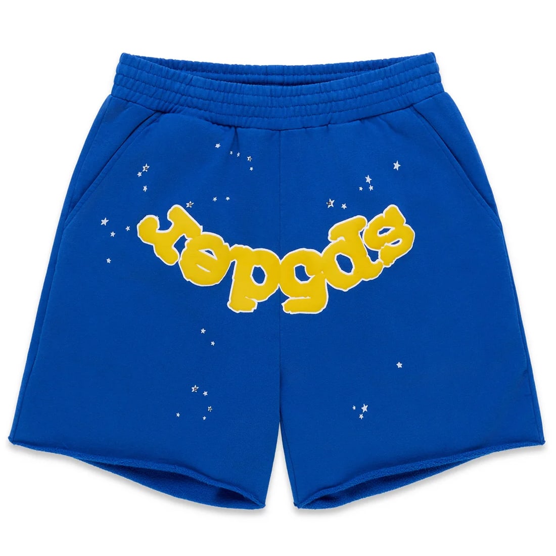 Blue Sp5der OG Logo Sweatshorts Size Large Cotton Fleece: Blue Sp5der OG Logo Sweatshorts Size Large Cotton Fleece The Sp5der OG Logo Blue Sweatshorts feature a relaxed fit and are crafted from soft cotton fleece for lasting comfort and durability. These sho