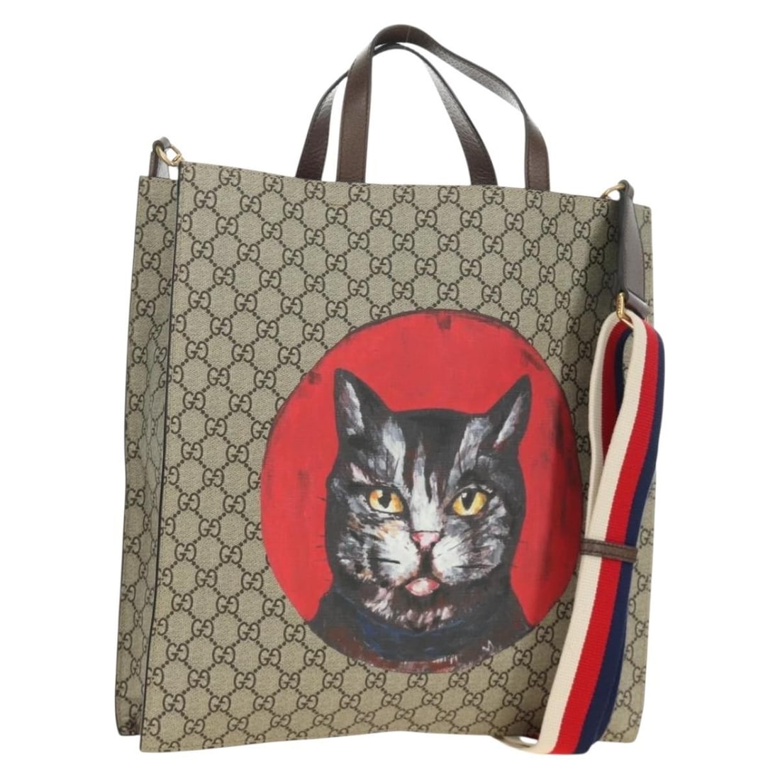 Gucci 450950 GG Supreme Sherry Line 2way Tote Bag Beige Gold: Gucci 450950 GG Supreme Sherry Line 2way Tote Bag Beige Gold GUCCI GG Supreme Sherry Line tote bag in beige and gold, made in Italy from PVC leather and GG canvas. It comes with a shoulder strap and d