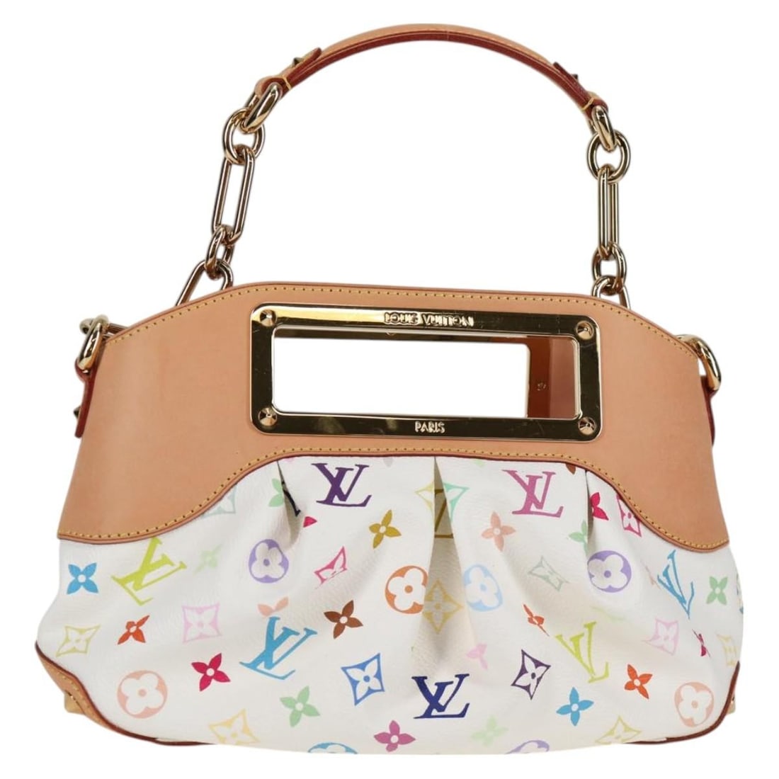 Louis Vuitton Judy PM White Monogram Multicolor Shoulder Bag M40257: Louis Vuitton Judy PM White Monogram Multicolor Shoulder Bag M40257 Louis Vuitton Judy PM shoulder bag in Monogram Multicolor Canvas with a white exterior. Made in France, this women's bag comes with 