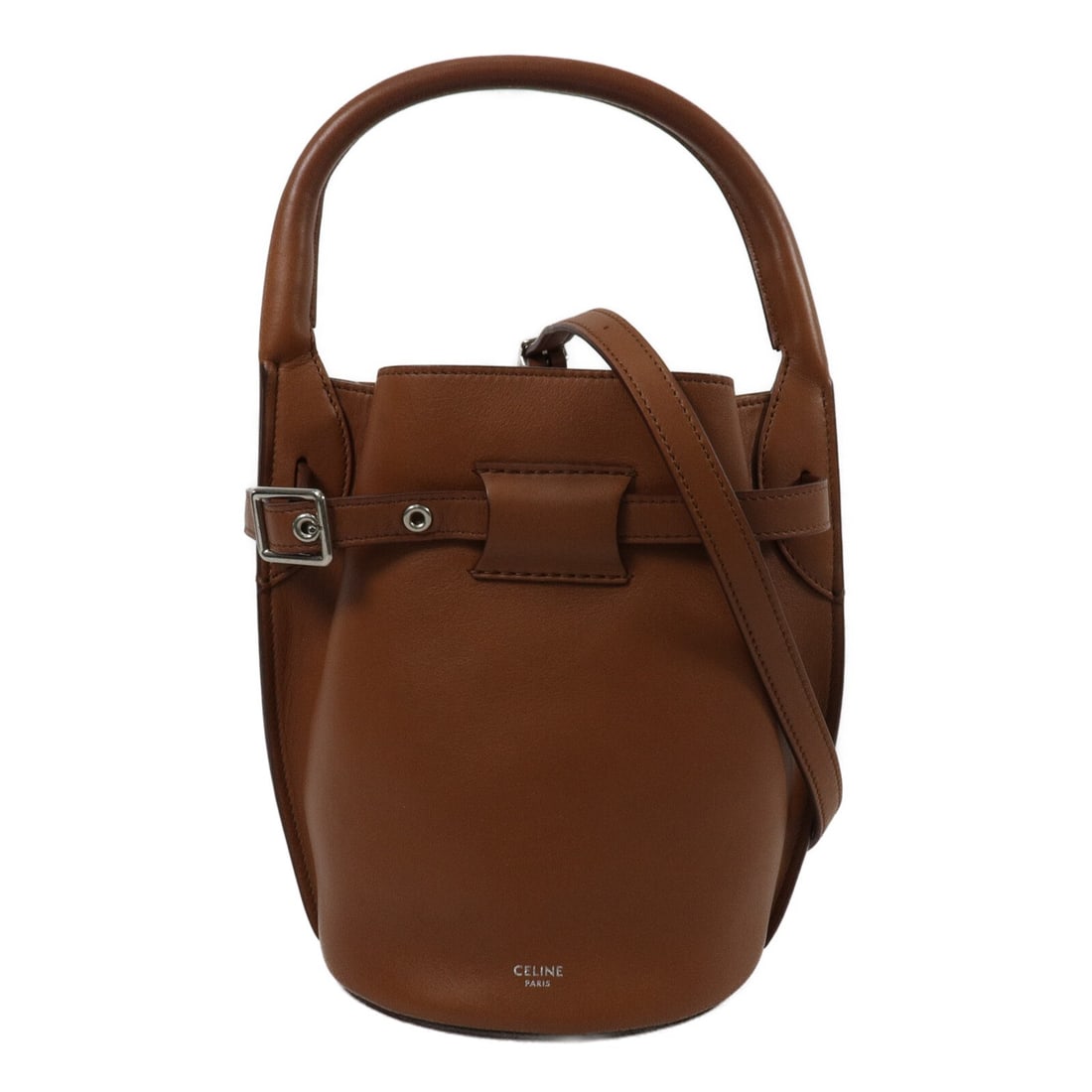 CELINE 187243A4T.04LU Nano Bucket Bag Brown Calfskin Shoulder Strap: CELINE 187243A4T.04LU Nano Bucket Bag Brown Calfskin Shoulder Strap A CELINE Nano Bucket 2way shoulder bag in brown calfskin leather with silver-tone hardware. It includes a shoulder strap and is in v