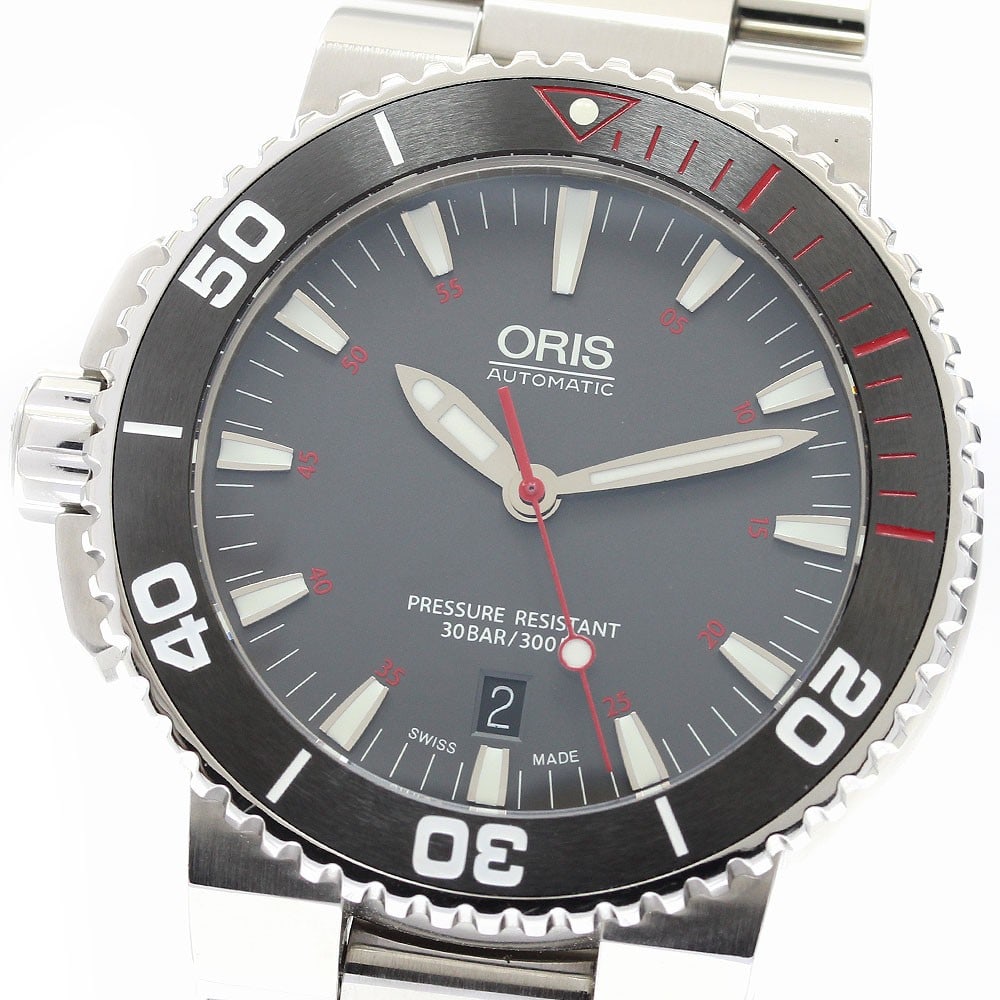ORIS Aquis Date Mens Automatic Stainless Steel Watch Ref 0 733 7653 4183-Set MB: ORIS Aquis Date Mens Automatic Stainless Steel Watch Ref 0 733 7653 4183-Set MB ORIS Aquis Date men's wristwatch, made in Switzerland, with a stainless steel case and stainless steel bracelet. It feat