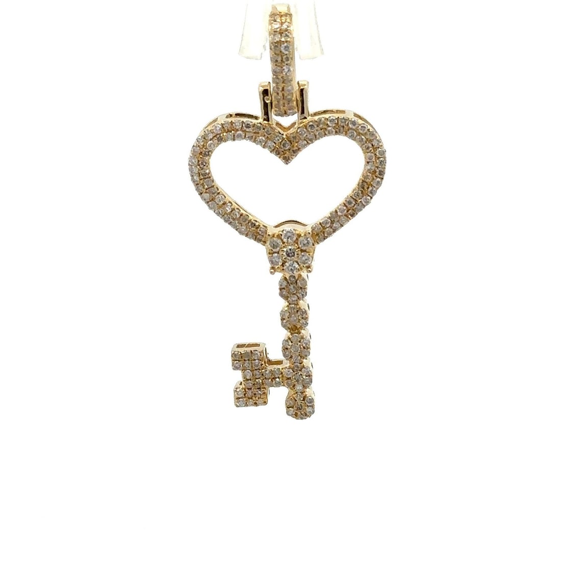 Estate 14k Yellow Gold Diamond Heart Skeleton Key Pendant 0.40ctw: Estate 14k Yellow Gold Diamond Heart Skeleton Key Pendant 0.40ctw This exquisite heart-shaped skeleton key pendant is crafted from solid 14k yellow gold and adorned with natural, genuine diamonds. Fea