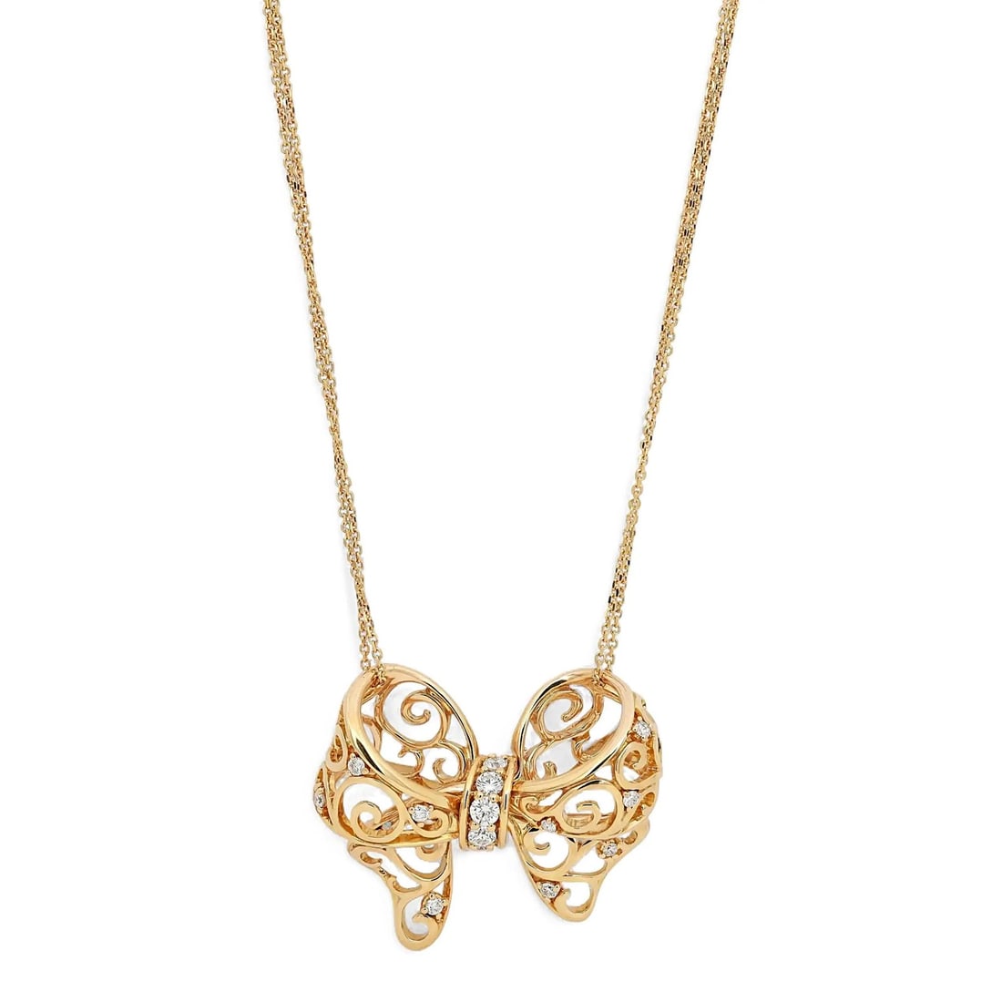 Giovanni Ferraris 18K Yellow Gold Diamond Bow Pendant Necklace (1 of 6)