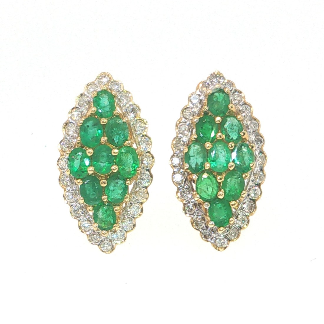 14k Yellow Gold Huggie Earrings with Emerald and Diamond Clusters (1 of 8)