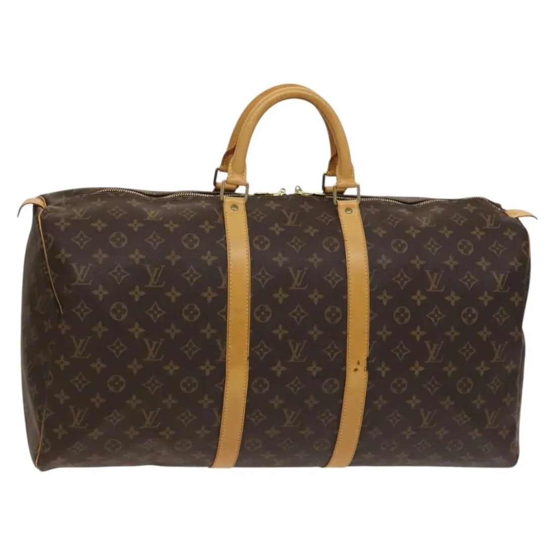 Louis Vuitton Keepall 55 Monogram Canvas Travel Bag: Louis Vuitton Keepall 55 Monogram Canvas Travel Bag This Louis Vuitton Keepall Bag features the iconic Monogram Canvas in brown and is designed for unisex use. The bag shows signs of wear, including o
