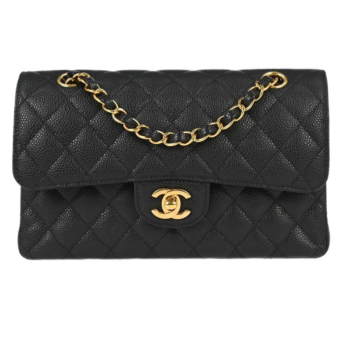CHANEL Classic Double Flap Small Shoulder Bag Black Caviar Leather (1 of 14)