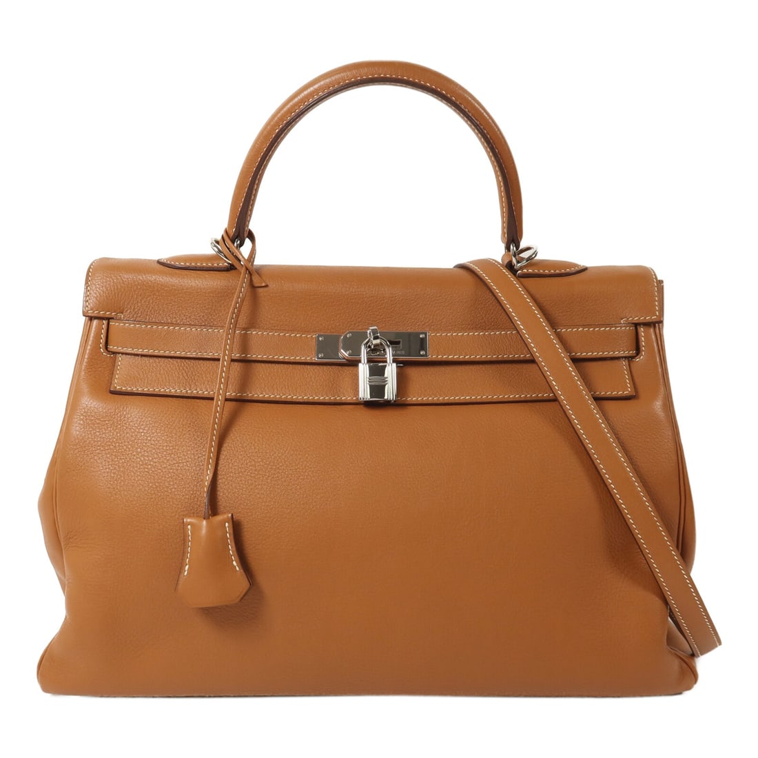 Hermes Kelly 35 Evercolor Calfskin 2 Way Shoulder Bag Brown: Hermes Kelly 35 Evercolor Calfskin 2 Way Shoulder Bag Brown Hermes Kelly 35 2 Way Shoulder Bag in Evercolor leather and calfskin (cowhide), presented in Gold and Brown tones. It is a women's regular-s