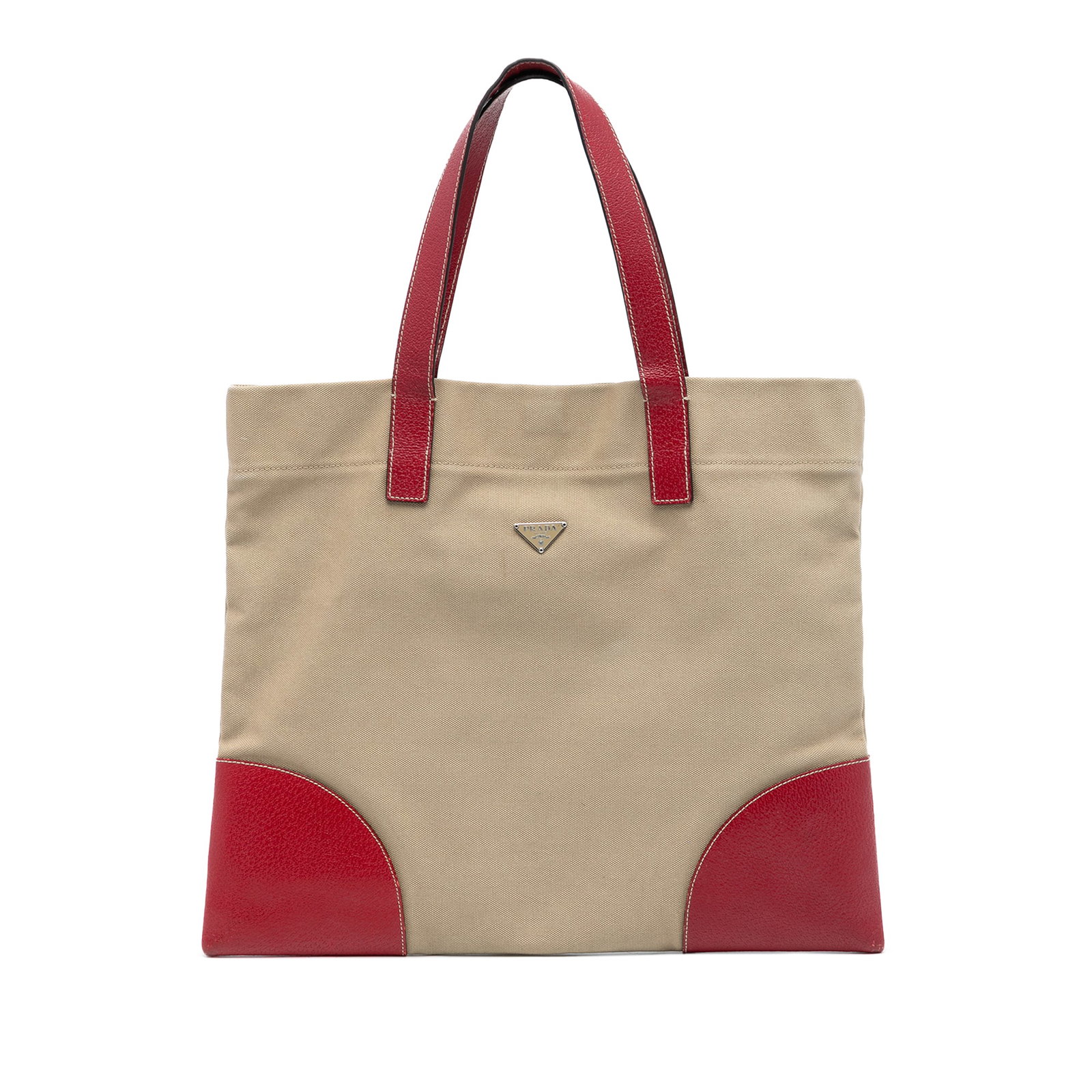 Prada Cinghiale Canapa Canvas Tote with Leather Trim Beige: Prada Cinghiale Canapa Canvas Tote with Leather Trim Beige This Prada Cinghiale Trimmed Canapa Tote features a beige canvas body with leather trim and flat leather handles. The tote has an open top an