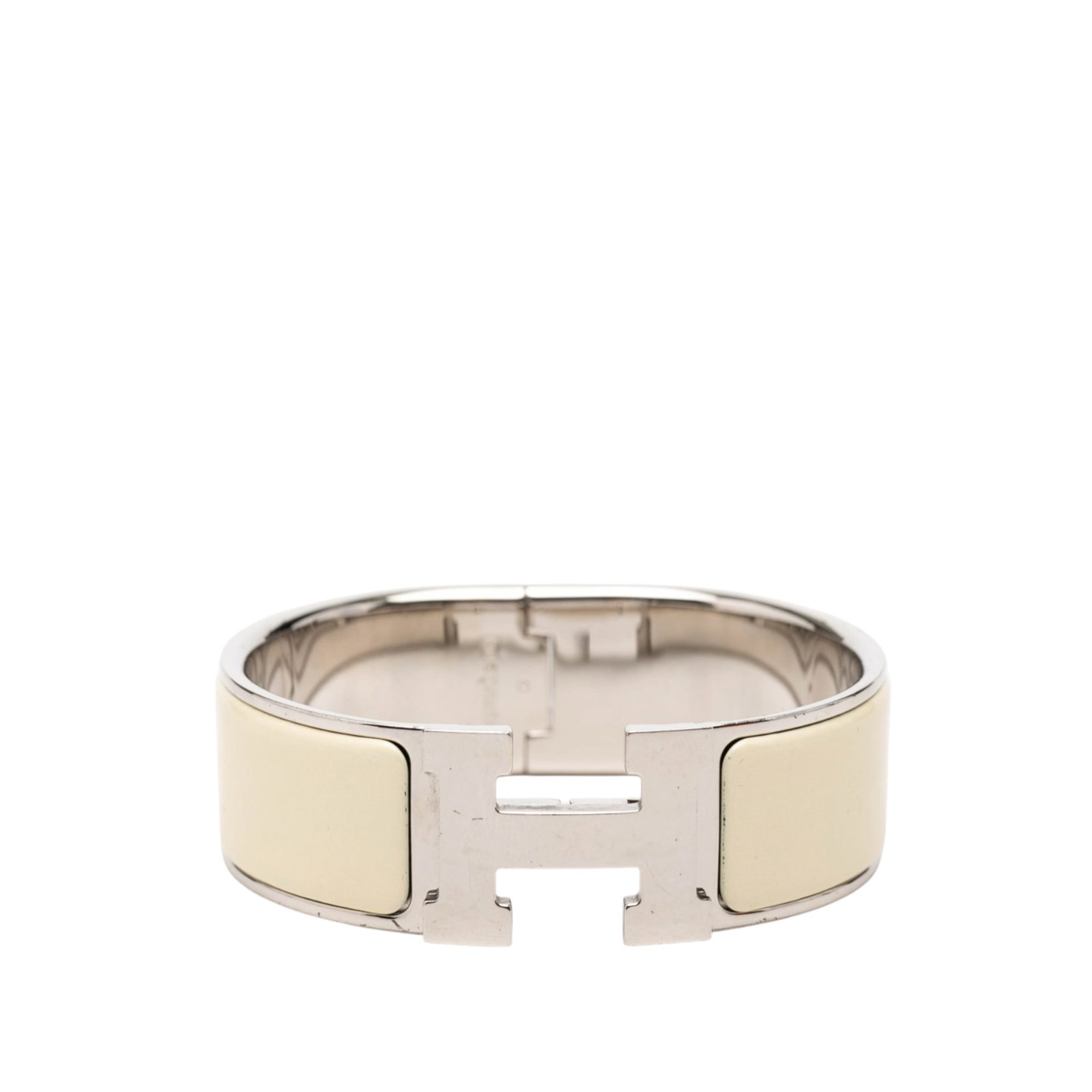 Hermes Clic Clac H PM enamel bracelet beige palladium plated (1 of 6)