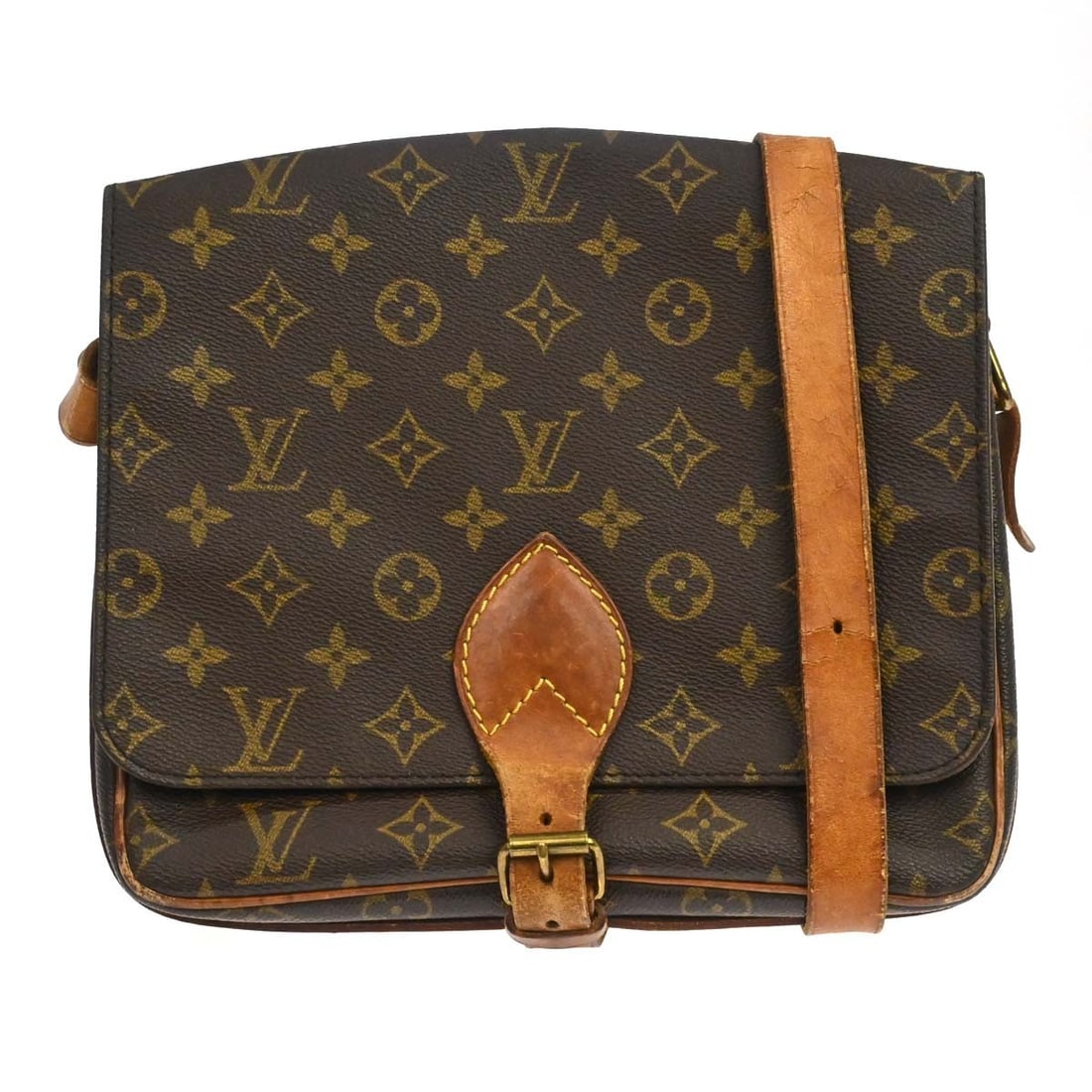 Louis Vuitton Cartouchiere GM Monogram Crossbody Shoulder Bag M51252: Louis Vuitton Cartouchiere GM Monogram Crossbody Shoulder Bag M51252 Vintage Louis Vuitton Cartouchiere GM shoulder bag in brown Monogram canvas with leather trim and an adjustable crossbody strap. Th