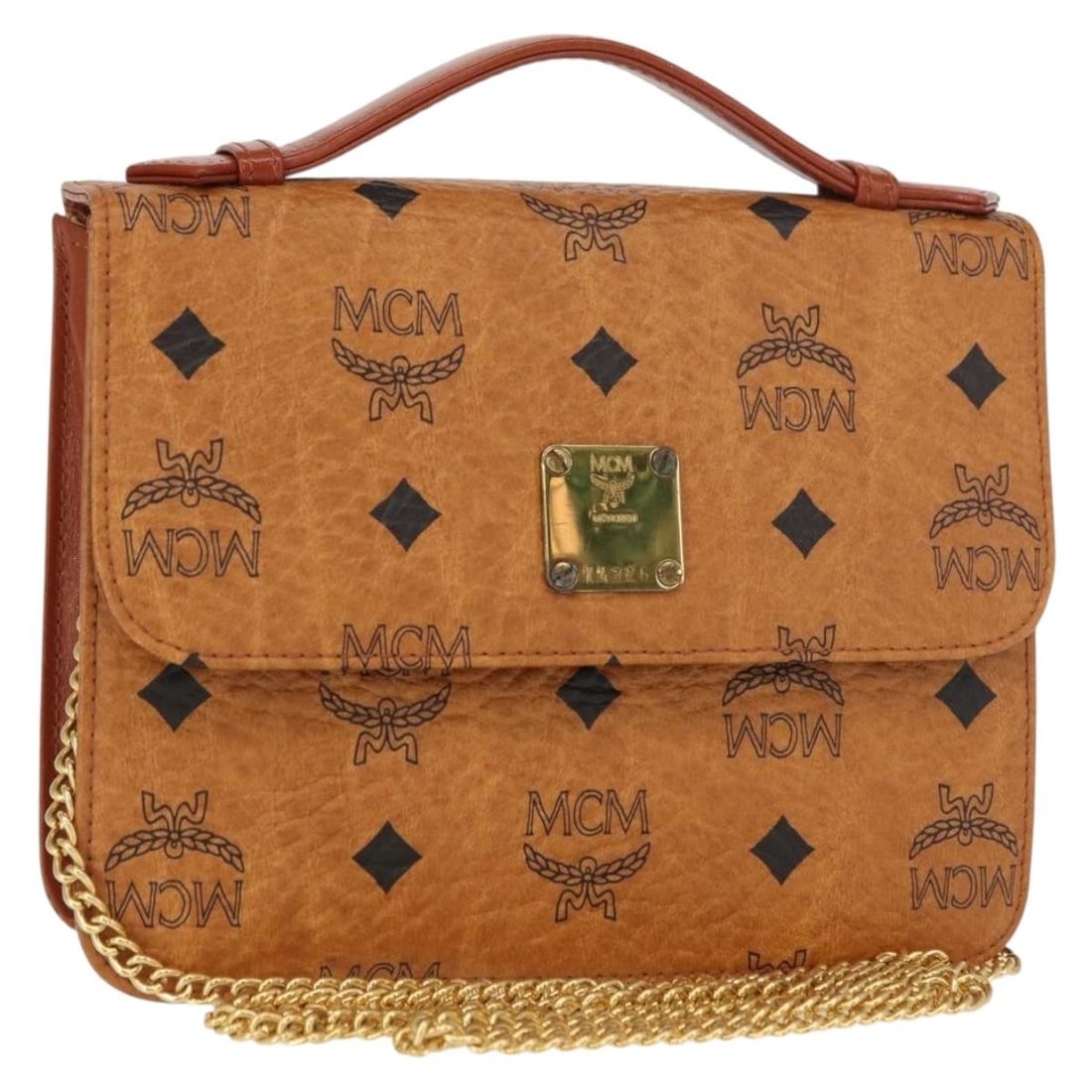 MCM Vicetos Logogram PVC Leather Shoulder Bag Brown Gold: MCM Vicetos Logogram PVC Leather Shoulder Bag Brown Gold MCM shoulder bag in PVC leather with a brown and gold colorway. It is a women's shoulder bag made in South Korea and comes with a dust bag. The
