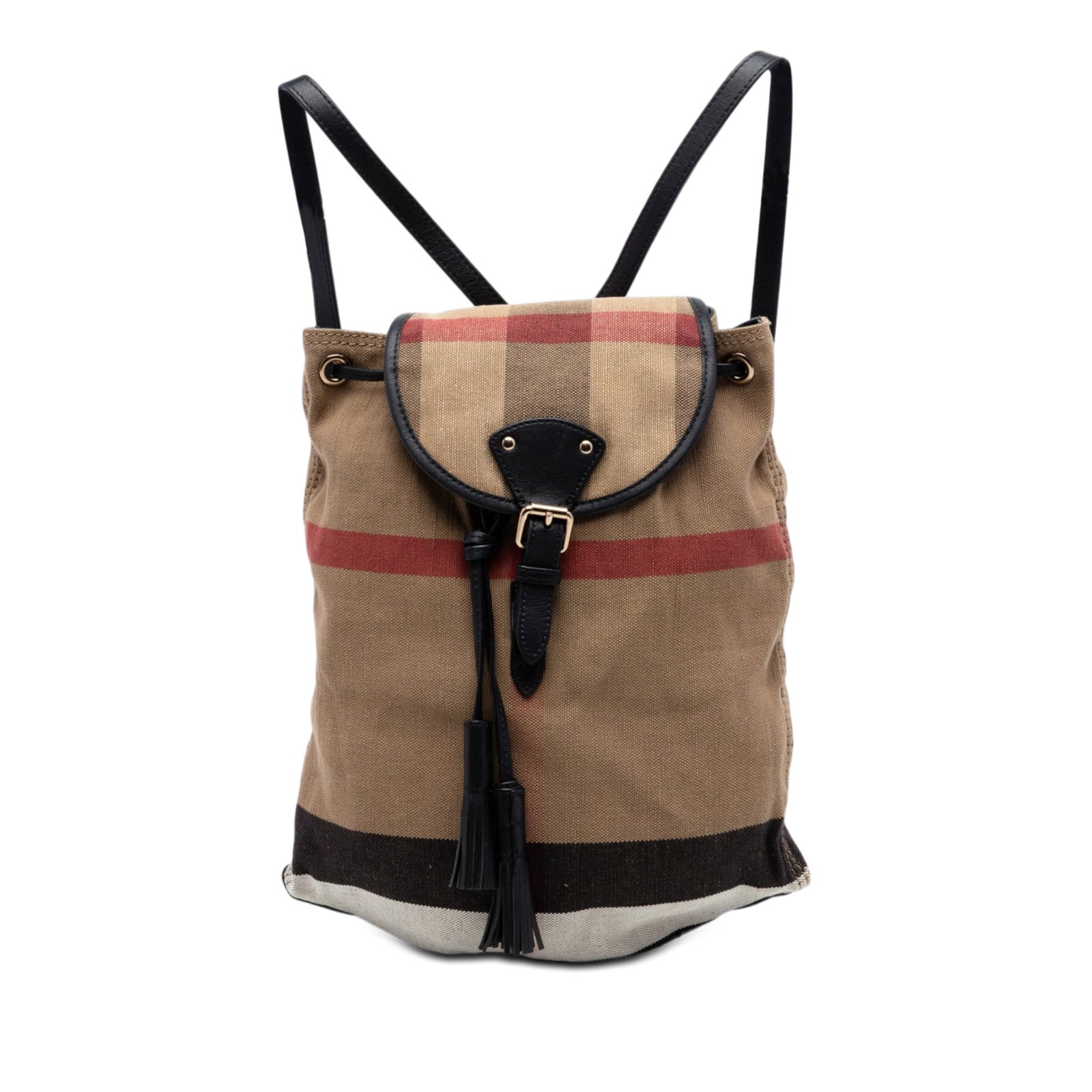 Burberry Chiltern Backpack in Mega Check Canvas: Burberry Chiltern Backpack in Mega Check Canvas Burberry Mega Check Canvas Chiltern Backpack in brown printed canvas with leather trim and flat leather back straps. It features a front flap with snap 