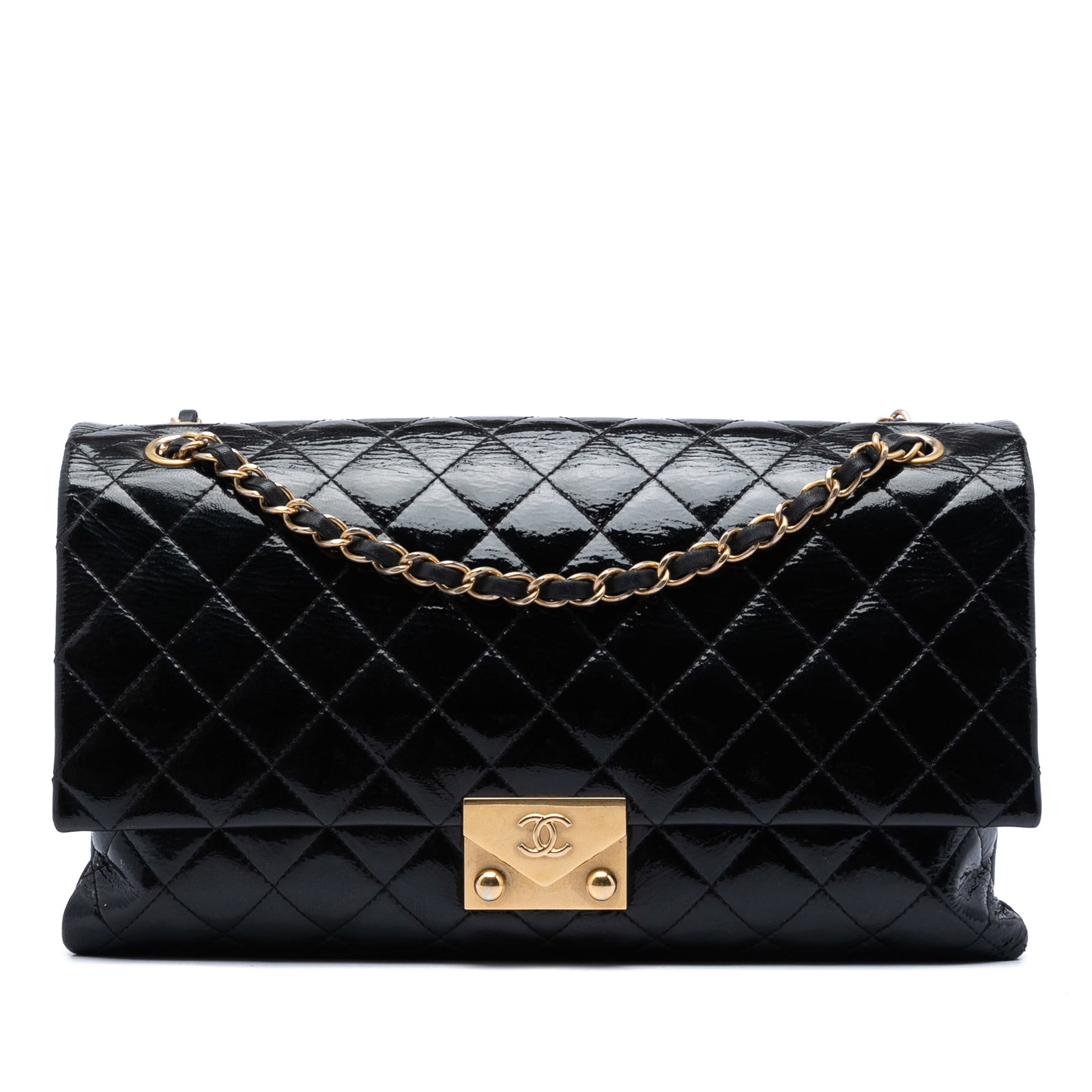 Chanel Pagoda Accordion Flap Black Quilted Crinkled Patent Shoulder Bag (1 of 6)