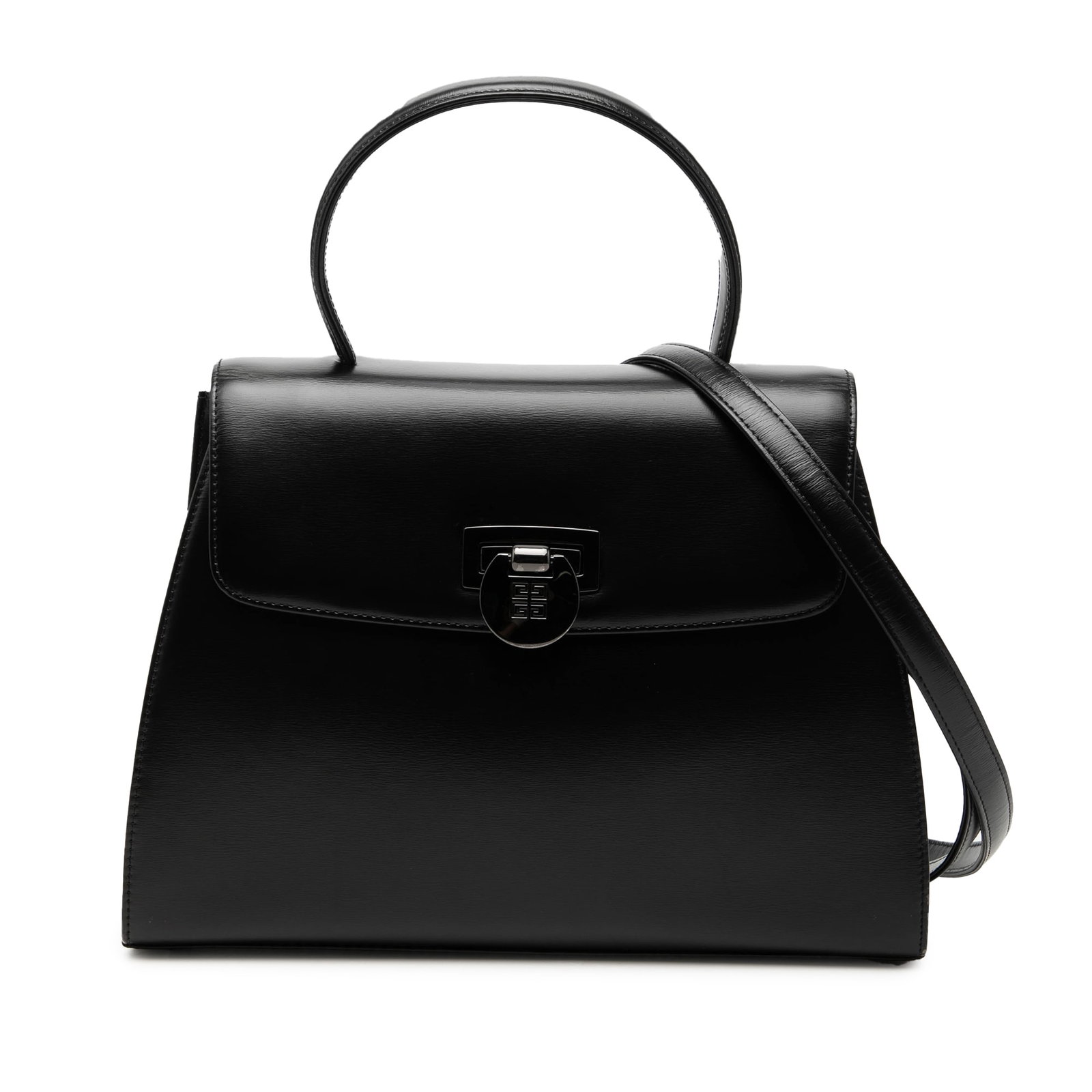 Givenchy Borodia Satchel in Black Smooth Calfskin Leather: Givenchy Borodia Satchel in Black Smooth Calfskin Leather Givenchy Smooth Calfskin Borodia Satchel in black leather, made in Italy. It features a leather body, flat leather top handle, detachable flat
