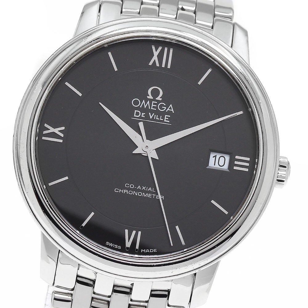 OMEGA De Ville Prestige men's wristwatch ref 424.10.37.20.01.001: OMEGA De Ville Prestige men's wristwatch ref 424.10.37.20.01.001 OMEGA De Ville Prestige Co-Axial Date men's wristwatch, reference 424.10.37.20.01.001. This pre-owned watch features a black dial, auto