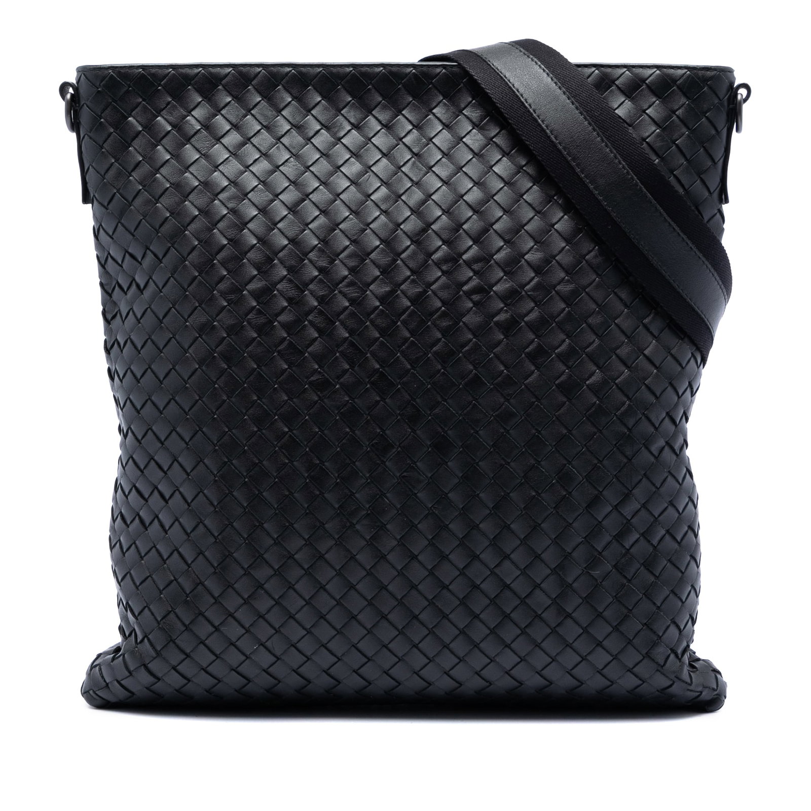 Black Leather Crossbody Bottega Veneta Nappa Intrecciato VN: Black Leather Crossbody Bottega Veneta Nappa Intrecciato VN Bottega Veneta Nappa Intrecciato VN Crossbody bag in black leather, featuring a woven leather body, adjustable flat strap, top zip closure, 