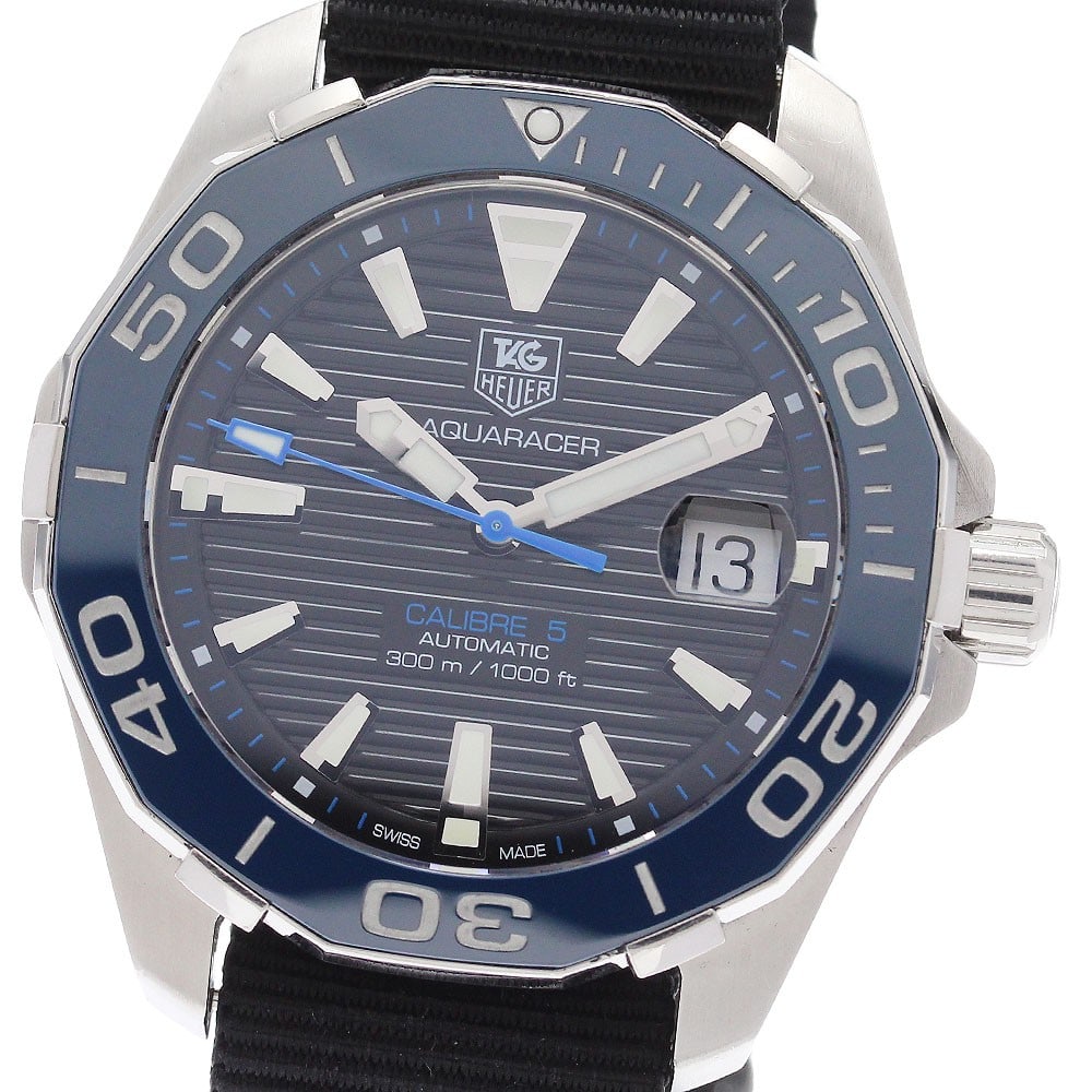 TAG Heuer Aquaracer WAY211B.FC6363 mens automatic date watch aftermarket strap: TAG Heuer Aquaracer WAY211B.FC6363 mens automatic date watch aftermarket strap Pre-owned TAG Heuer Aquaracer Caliber 5 Date automatic men's wristwatch, reference WAY211B.FC6363. It features a stainles