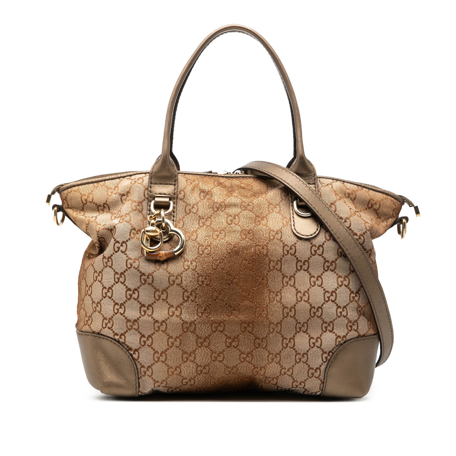 Gucci GG Lurex Heart Bit Canvas Satchel Brown (1 of 7)