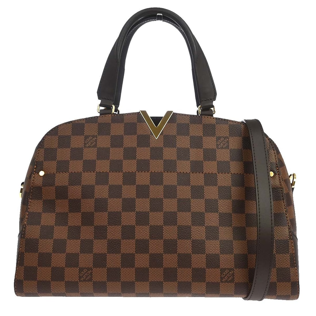 Louis Vuitton Kensington Bowling Bag Damier Ebene Canvas N41505: Louis Vuitton Kensington Bowling Bag Damier Ebene Canvas N41505 Louis Vuitton Kensington Bowling Bag in Damier Ebene canvas with leather trim, made in France. It features a zip closure, double handles