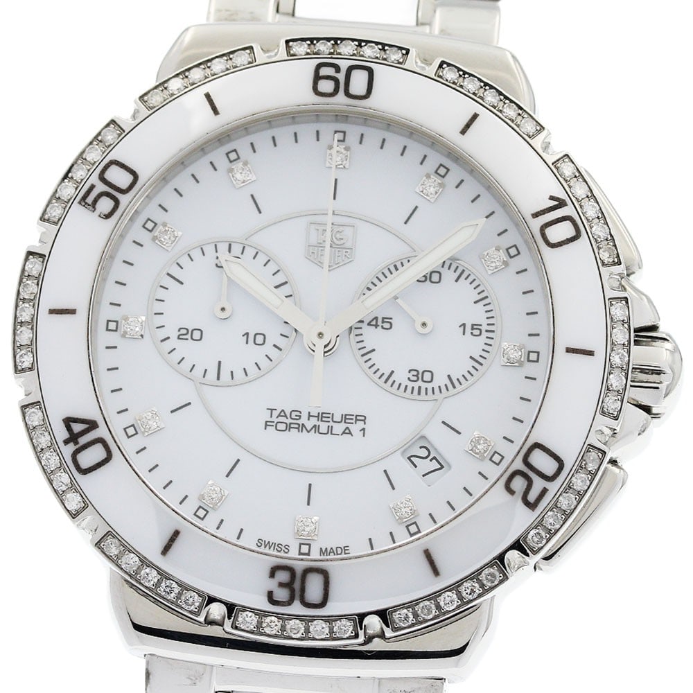 TAG Heuer Formula 1 CAH1213.BA0863 mens quartz chronograph watch: TAG Heuer Formula 1 CAH1213.BA0863 mens quartz chronograph watch Pre-owned TAG Heuer Formula 1 men's wristwatch with a quartz movement, chronograph, date, and small seconds. It features a white dial, 