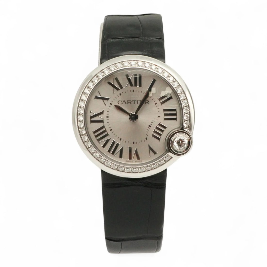 Cartier Ballon Bleu 30mm Stainless Steel Diamond Quartz Ladies Watch Silver Dial (1 of 5)