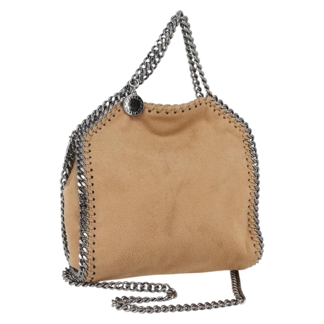 Stella McCartney Falabella Beige Polyester Shoulder Bag 371223: Stella McCartney Falabella Beige Polyester Shoulder Bag 371223 Stella McCartney Falabella chain shoulder bag in beige and silver polyester, made in Italy. The bag measures approximately W18 x H18 x D4