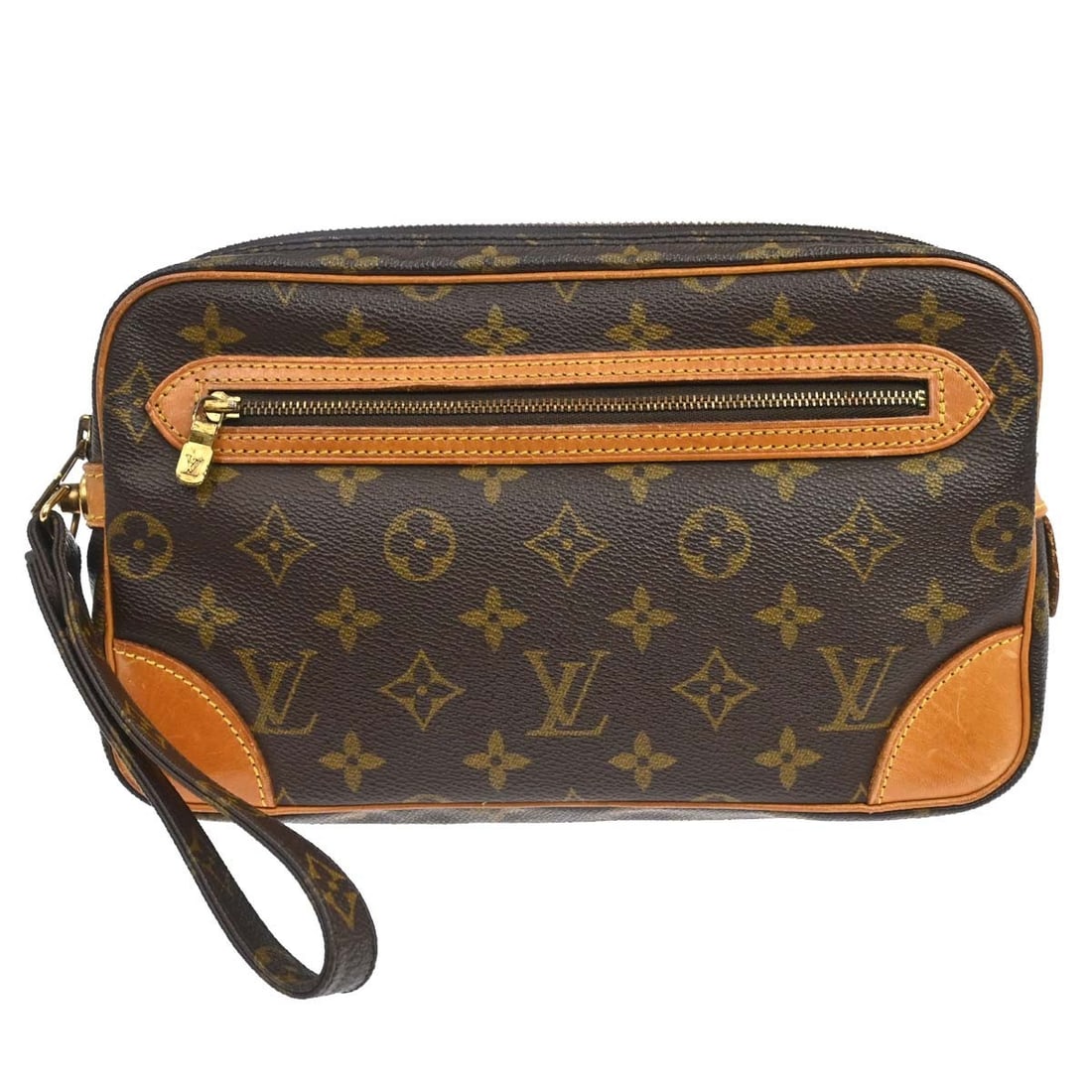 Louis Vuitton Marly Dragonne GM Monogram Leather Clutch M51825: Louis Vuitton Marly Dragonne GM Monogram Leather Clutch M51825 Vintage Louis Vuitton Marly Dragonne GM clutch bag in brown Monogram canvas with leather trim. This unisex clutch features a wrist strap 