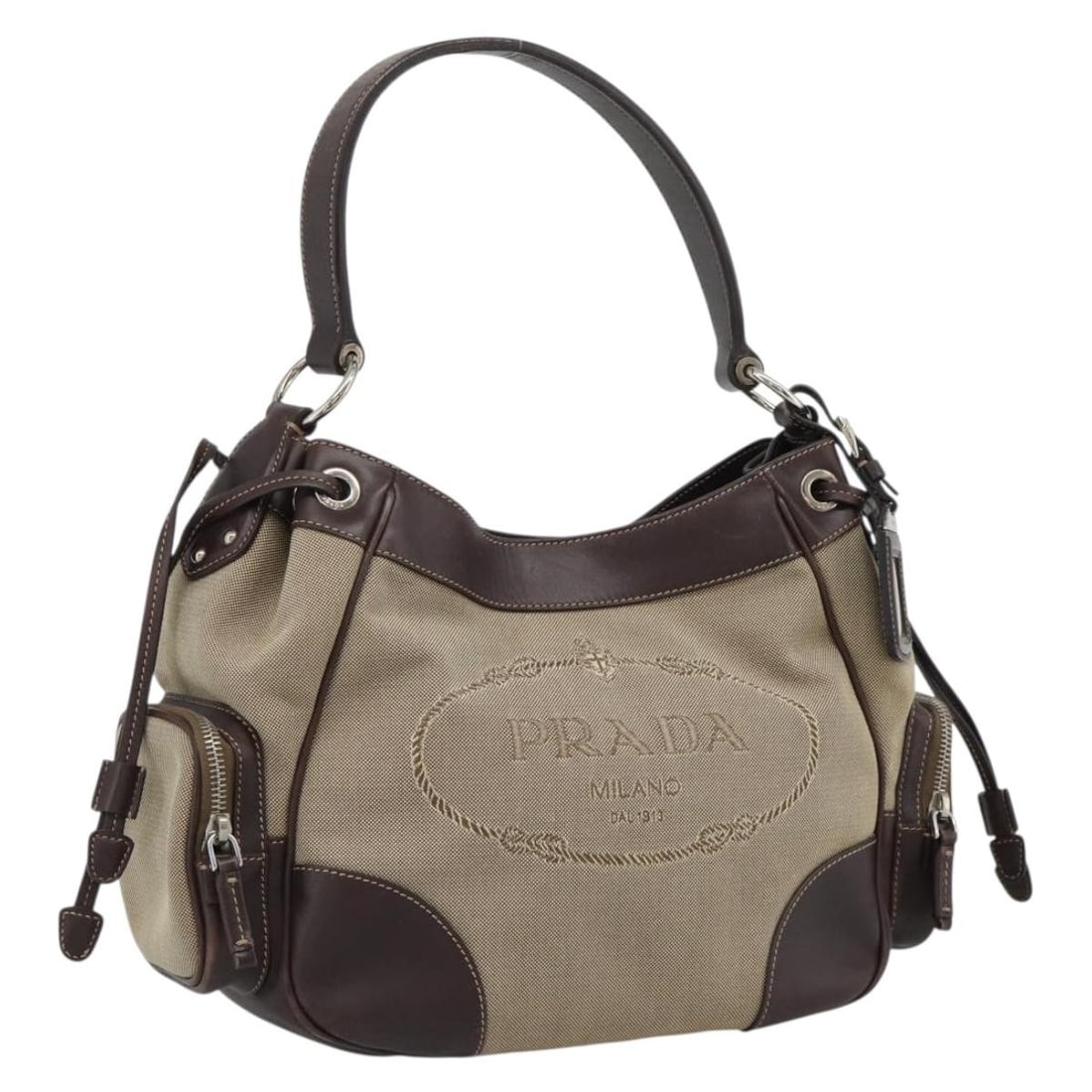 PRADA Canvas Shoulder Bag Beige Gold with Dust Bag Name Tag (1 of 18)