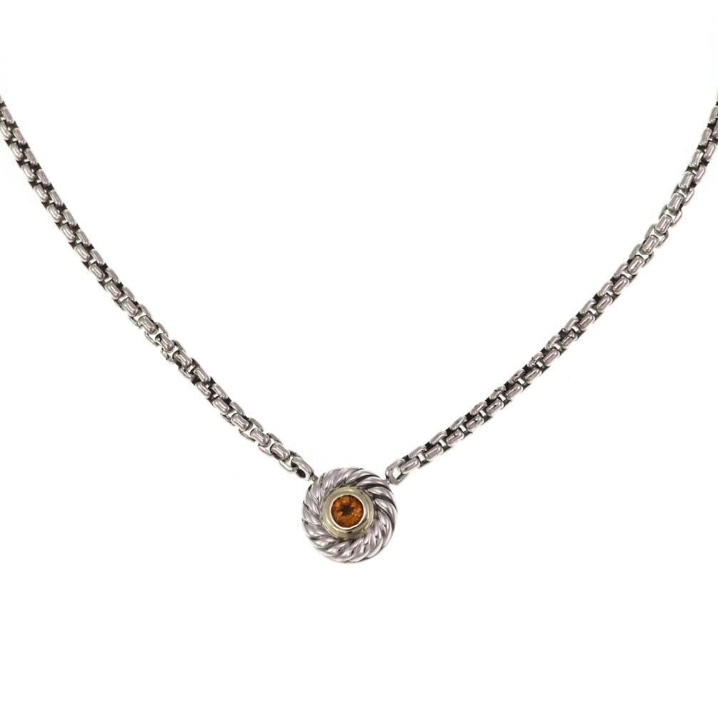 David Yurman Sterling Silver Pendant with Yellow Gemstone and 14k Gold Chain: David Yurman Sterling Silver Pendant with Yellow Gemstone and 14k Gold Chain This exquisite pendant and chain set from David Yurman is crafted from high-quality sterling silver, accentuated with 14k y