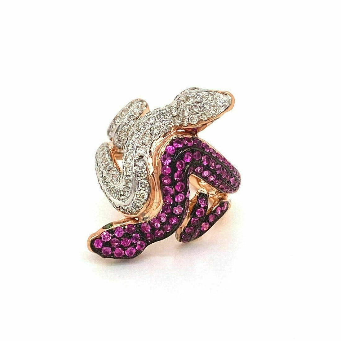 Unbranded Double Snake Ring 18k Rose White Gold Ruby Diamond Green Garnet Size 6 (1 of 7)