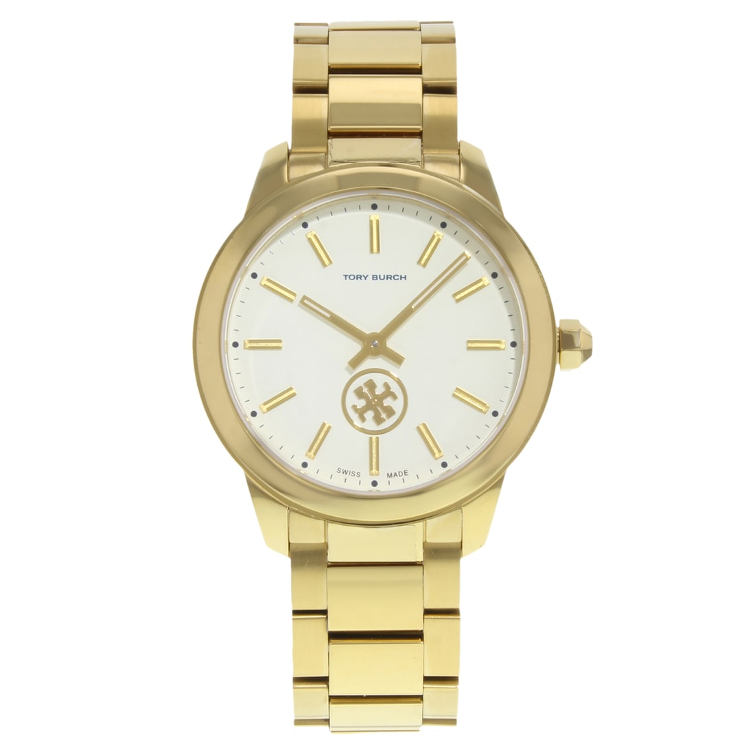 Tory Burch Collins TB1200 Gold Tone Quartz Ladies Watch: Tory Burch Collins TB1200 Gold Tone Quartz Ladies Watch This elegant Tory Burch Collins Series TB1200 ladies' wristwatch is a stunning accessory for any formal occasion. Featuring a classic off-white 