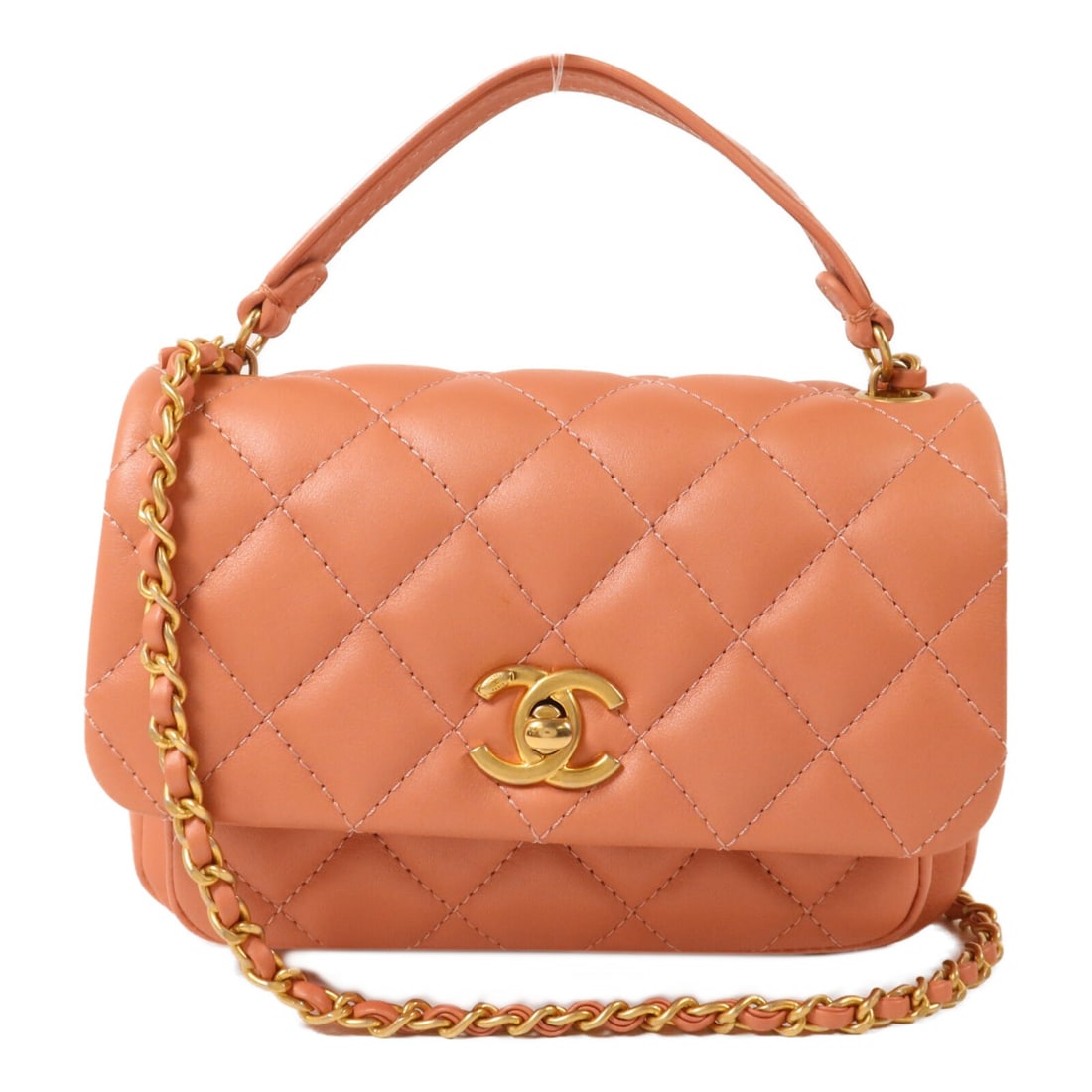 Chanel AS1226 Pink Calfskin 2 Way Chain Shoulder Bag GHW: Chanel AS1226 Pink Calfskin 2 Way Chain Shoulder Bag GHW A CHANEL 2 Way Chain Shoulder Bag in pink calfskin leather, model AS1226. It features a turn lock closure, an inside open compartment layout wi