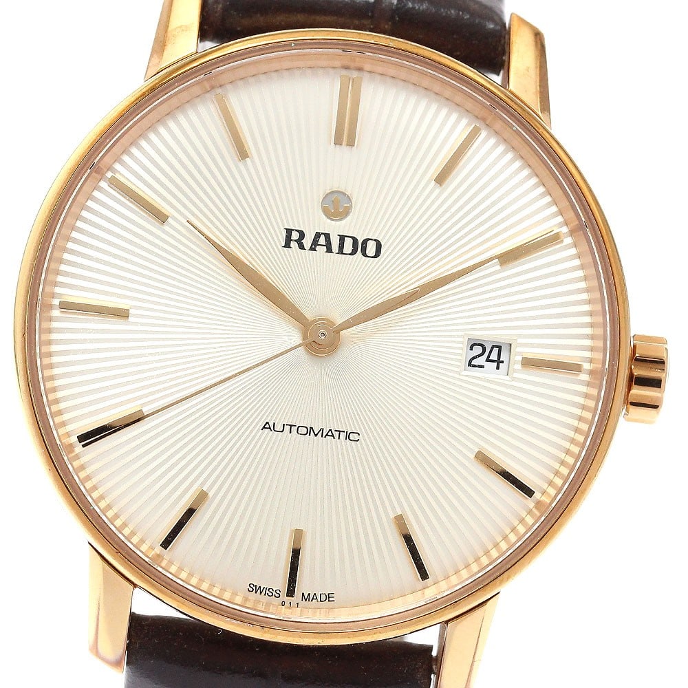 Rado Coupole Classic Date Automatic Men's Wristwatch 38mm Gold Dial: Rado Coupole Classic Date Automatic Men's Wristwatch 38mm Gold Dial This RADO Coupole Classic Date men's wristwatch features a stainless steel and gold-plated case paired with a leather bracelet. The 