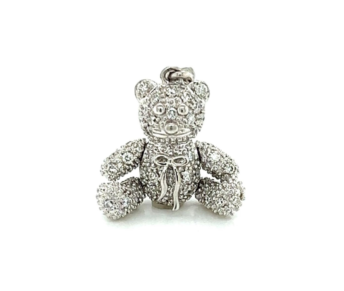 18k White Gold Teddy Bear Pendant Necklace with 0.90ct Diamonds (1 of 11)