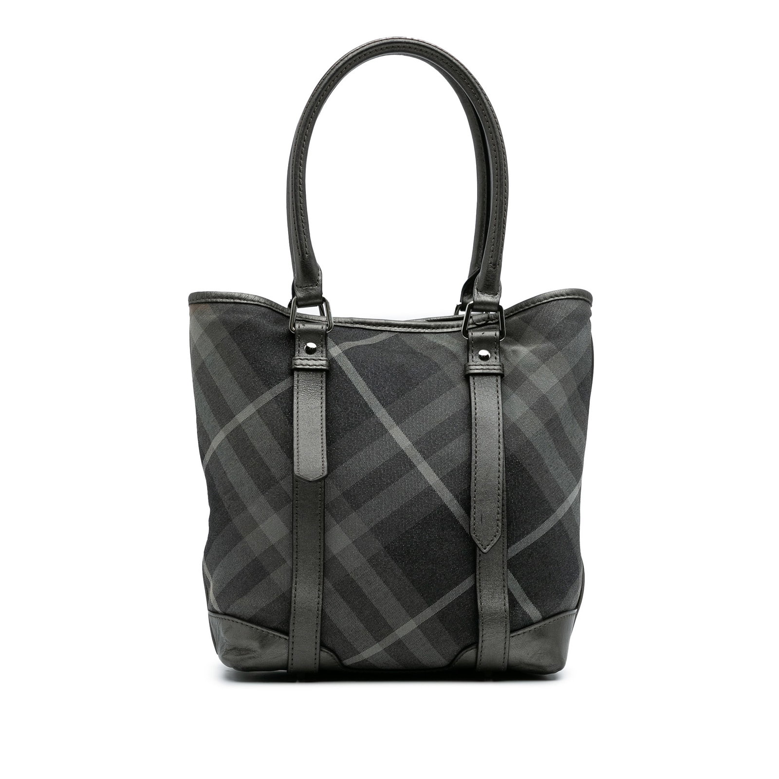 Burberry Shimmer Check Canvas Tote Gray Leather Trim: Burberry Shimmer Check Canvas Tote Gray Leather Trim This Burberry Shimmer Check Canvas Tote is a stylish and functional accessory, crafted from durable canvas with luxurious leather trim. It features