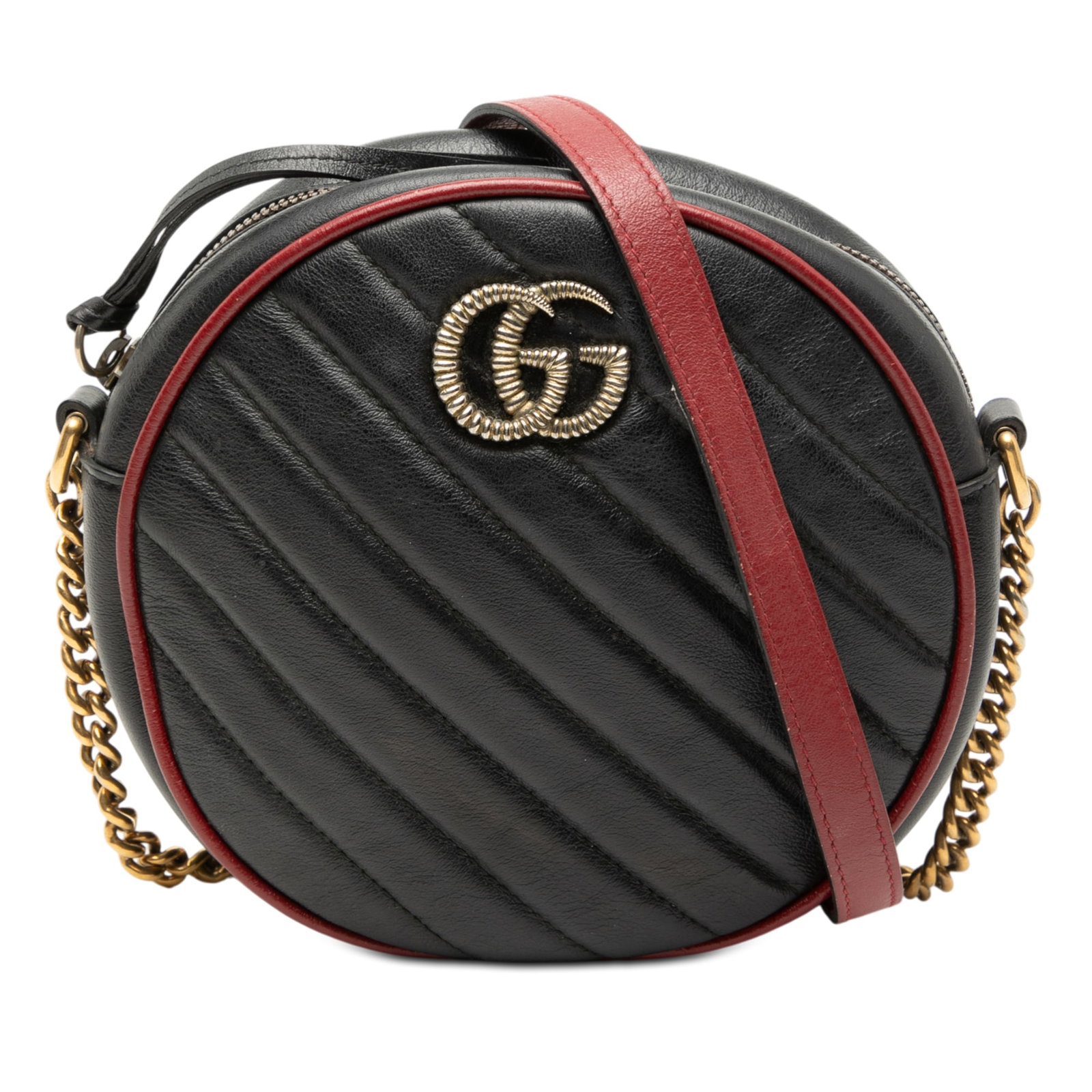 Gucci Mini GG Marmont Black Leather Round Crossbody Bag with Chain Strap (1 of 8)