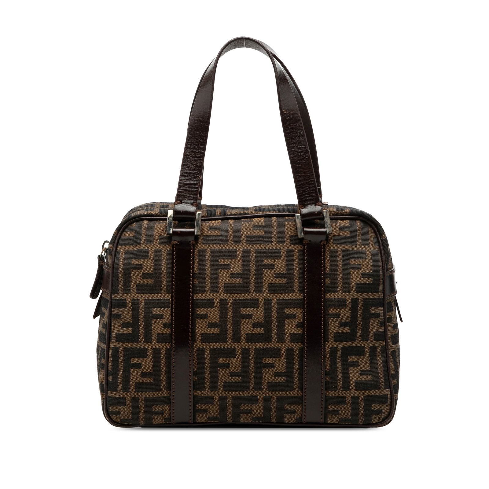 Brown Fendi Zucca Fabric Handbag with Leather Trim: Brown Fendi Zucca Fabric Handbag with Leather Trim Fendi Zucca canvas handbag with leather trim, flat leather handles, a top zip closure, and an interior zip pocket. Made in Italy, this brown bag show