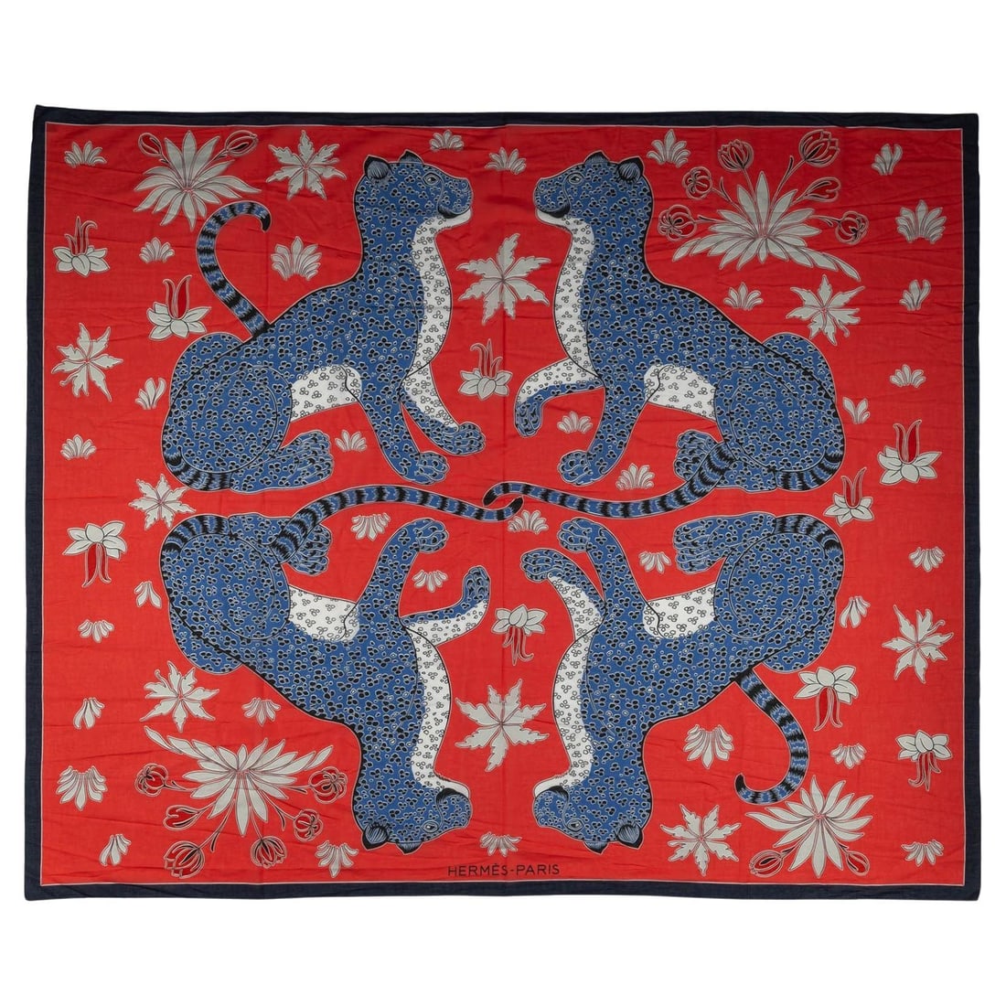 Hermes Red Guepards Cotton Shawl Sarong with Original Box: Hermes Red Guepards Cotton Shawl Sarong with Original Box This exquisite Hermes Guepards Sarong Shawl features a vibrant red design, perfect for adding a splash of color to your beachwear or casual at
