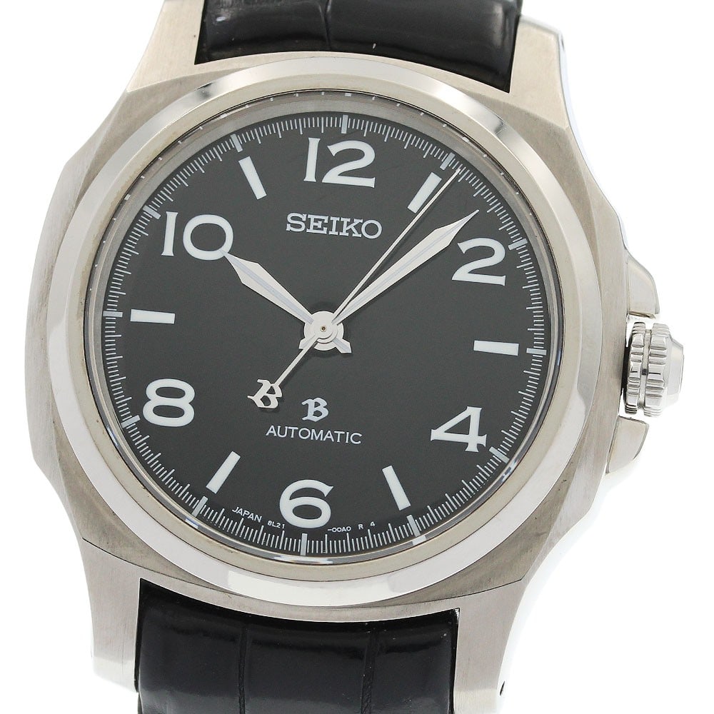 Seiko Brightz SAGL001 8L21-00A0 automatic men's wristwatch Japan: Seiko Brightz SAGL001 8L21-00A0 automatic men's wristwatch Japan Pre-owned SEIKO Brightz men's automatic wristwatch from Japan with a black enamel dial, titanium case, and leather band. The watch is o
