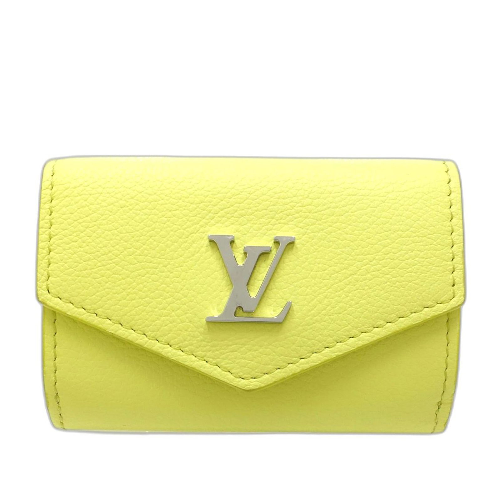 Louis Vuitton Taurillon leather Lockmini wallet yellow: Louis Vuitton Taurillon leather Lockmini wallet yellow This Louis Vuitton Taurillon Lockmini Wallet is crafted from Taurillon leather in a vibrant yellow color. It features a front flap with snap butt