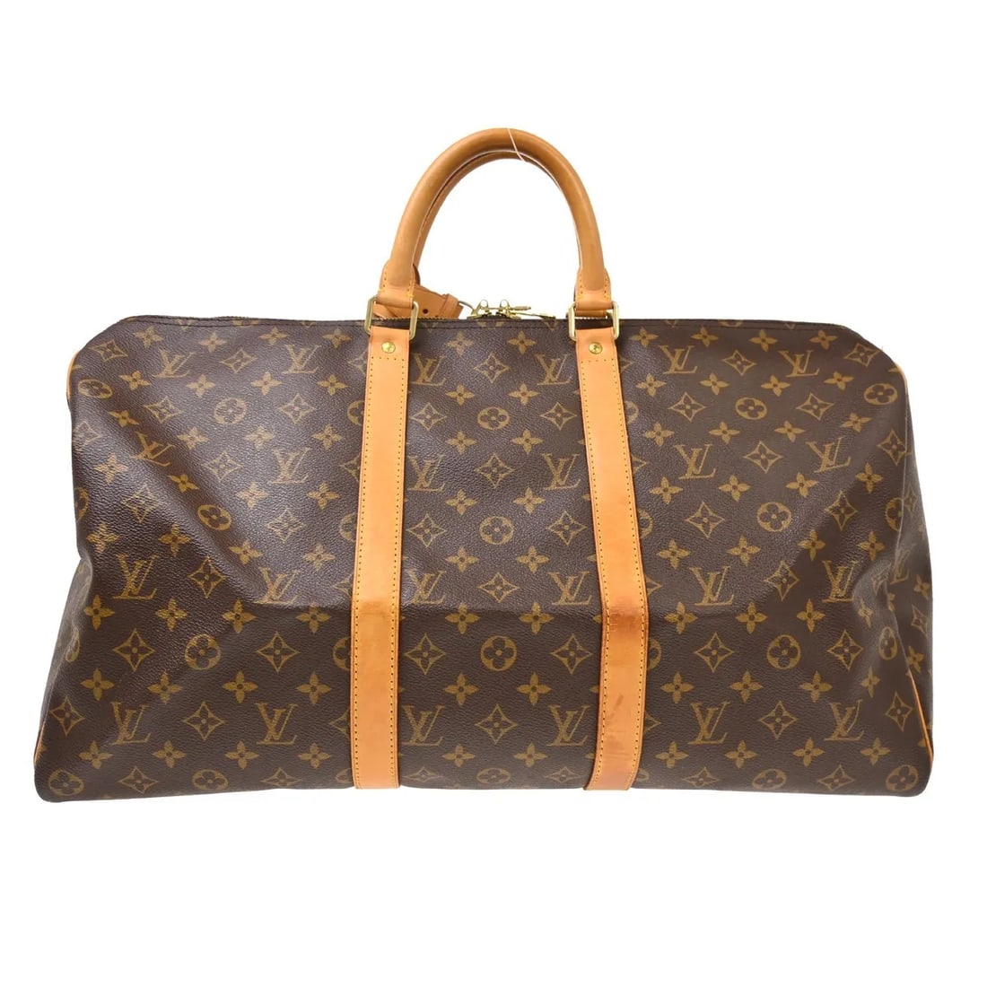 Louis Vuitton Keepall unisex brown canvas travel bag: Louis Vuitton Keepall unisex brown canvas travel bag Louis Vuitton Keepall canvas travel bag in brown, designed as a unisex model. Made in France, it measures 50 cm x 29 cm x 22 cm. Condition is good,