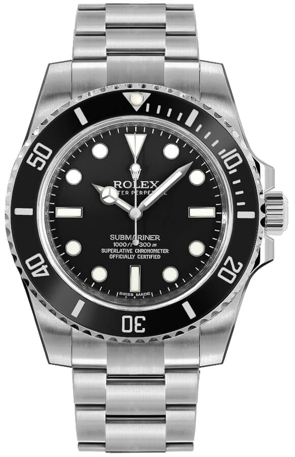 Rolex 114060 Submariner No-Date watch black dial Oyster bracelet: Rolex 114060 Submariner No-Date watch black dial Oyster bracelet Rolex Submariner No-Date wristwatch with a black dial, ceramic bezel, and Oyster bracelet. The watch is referenced as Ref. 114060 and i