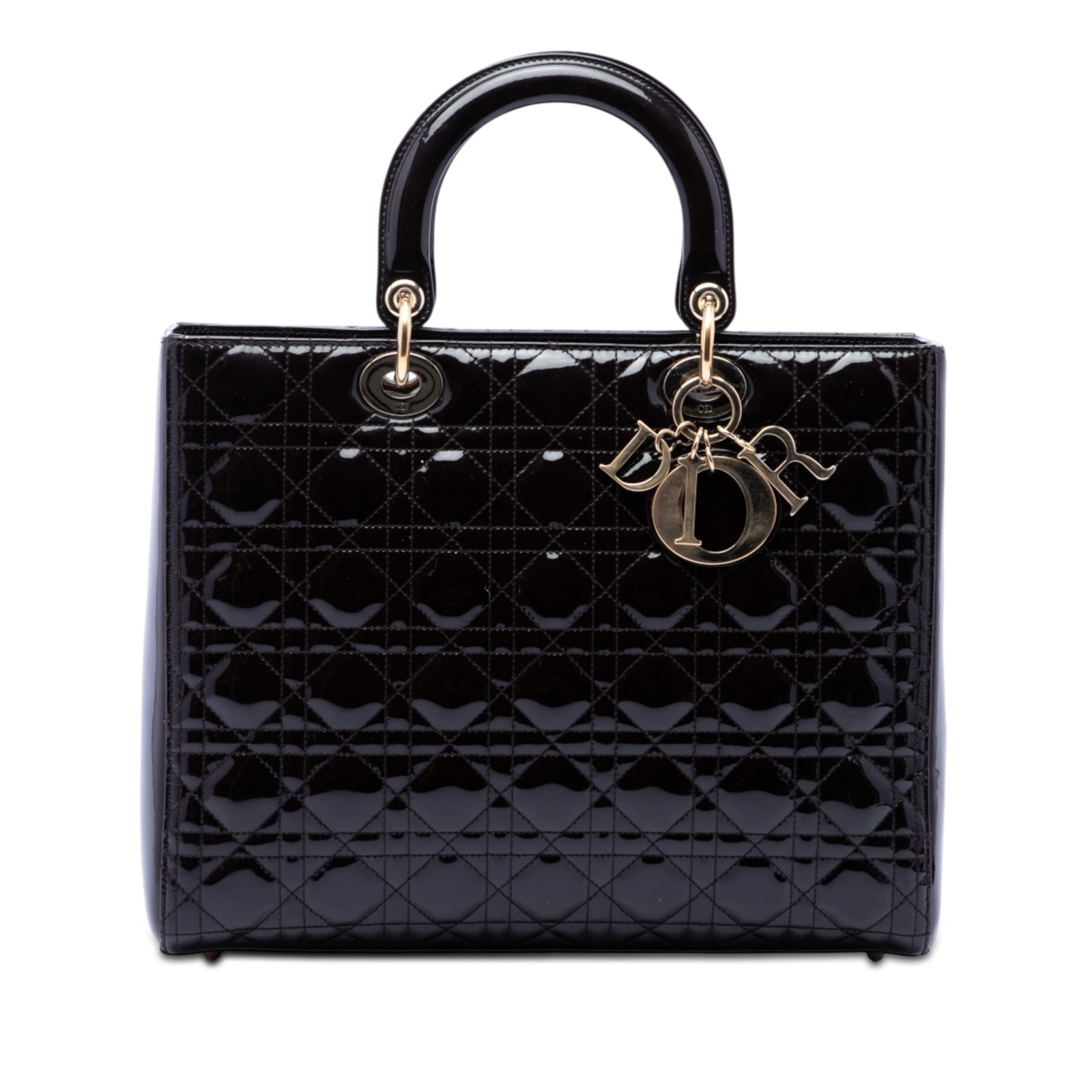 Dior Lady Dior Large Purple Patent Leather Handbag: Dior Lady Dior Large Purple Patent Leather Handbag Large Lady Dior handbag in purple patent leather with the Cannage quilted design, flat leather top handles, a top zip closure, and an interior zip po