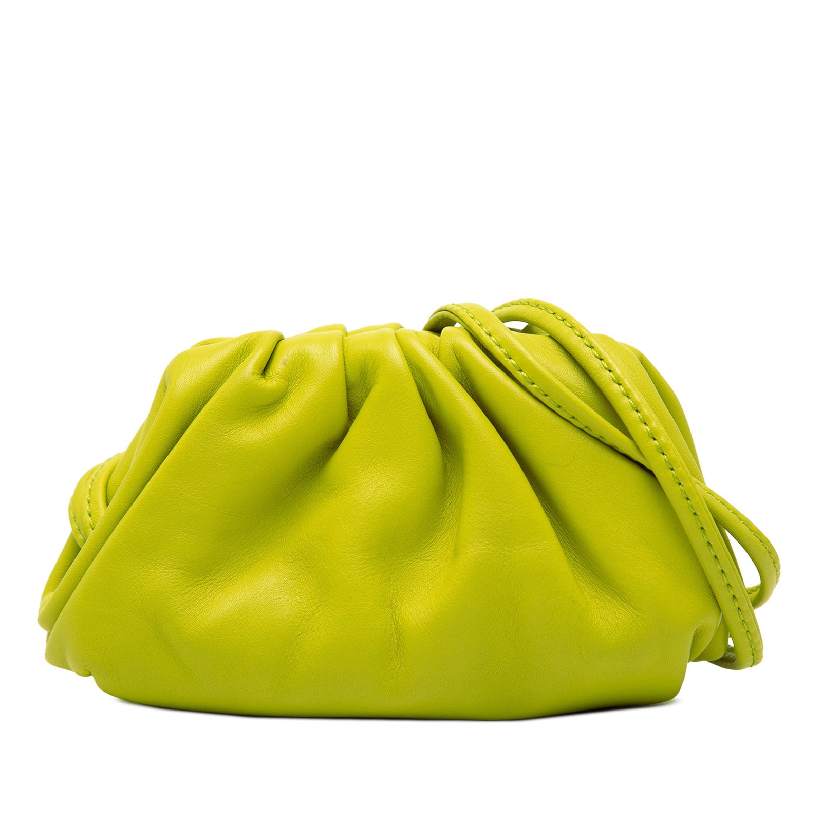 Bottega Veneta Extra Mini Pouch Crossbody Green Lambskin Bag: Bottega Veneta Extra Mini Pouch Crossbody Green Lambskin Bag A compact Bottega Veneta The Extra Mini Pouch Crossbody crafted in green lambskin leather. This crossbody bag features a flat leather strap