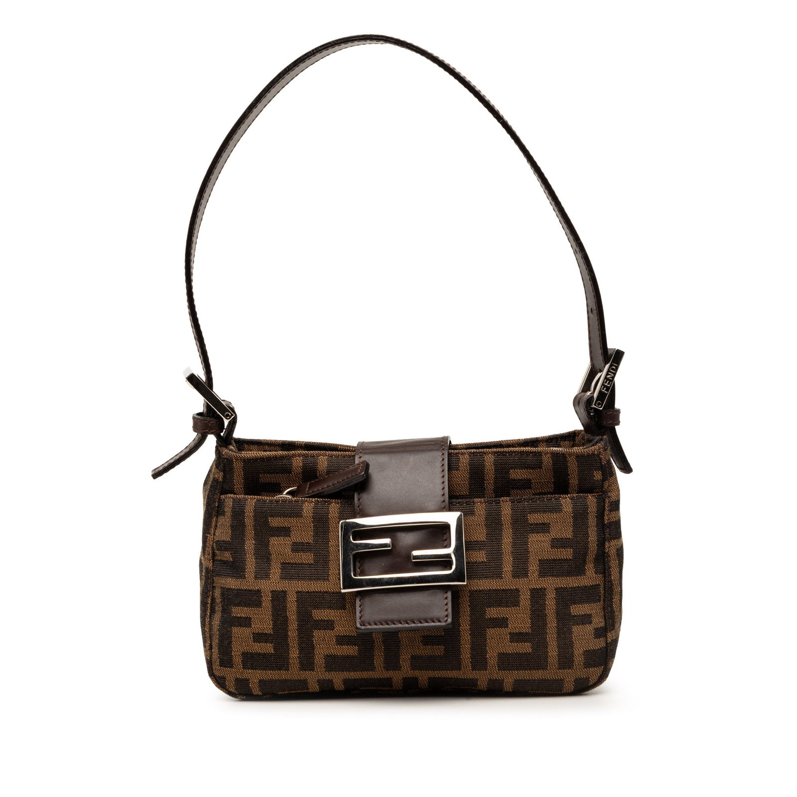 Fendi Zucca Brown Canvas Shoulder Handbag: Fendi Zucca Brown Canvas Shoulder Handbag Fendi Zucca Canvas Shoulder Bag in brown fabric with a canvas body, adjustable flat leather strap, open top, top leather strap with magnetic snap closure, and