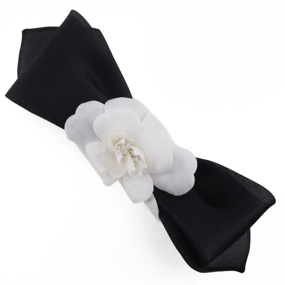 Chanel Satin Camellia Ribbon Headband Black 20cm (1 of 8)