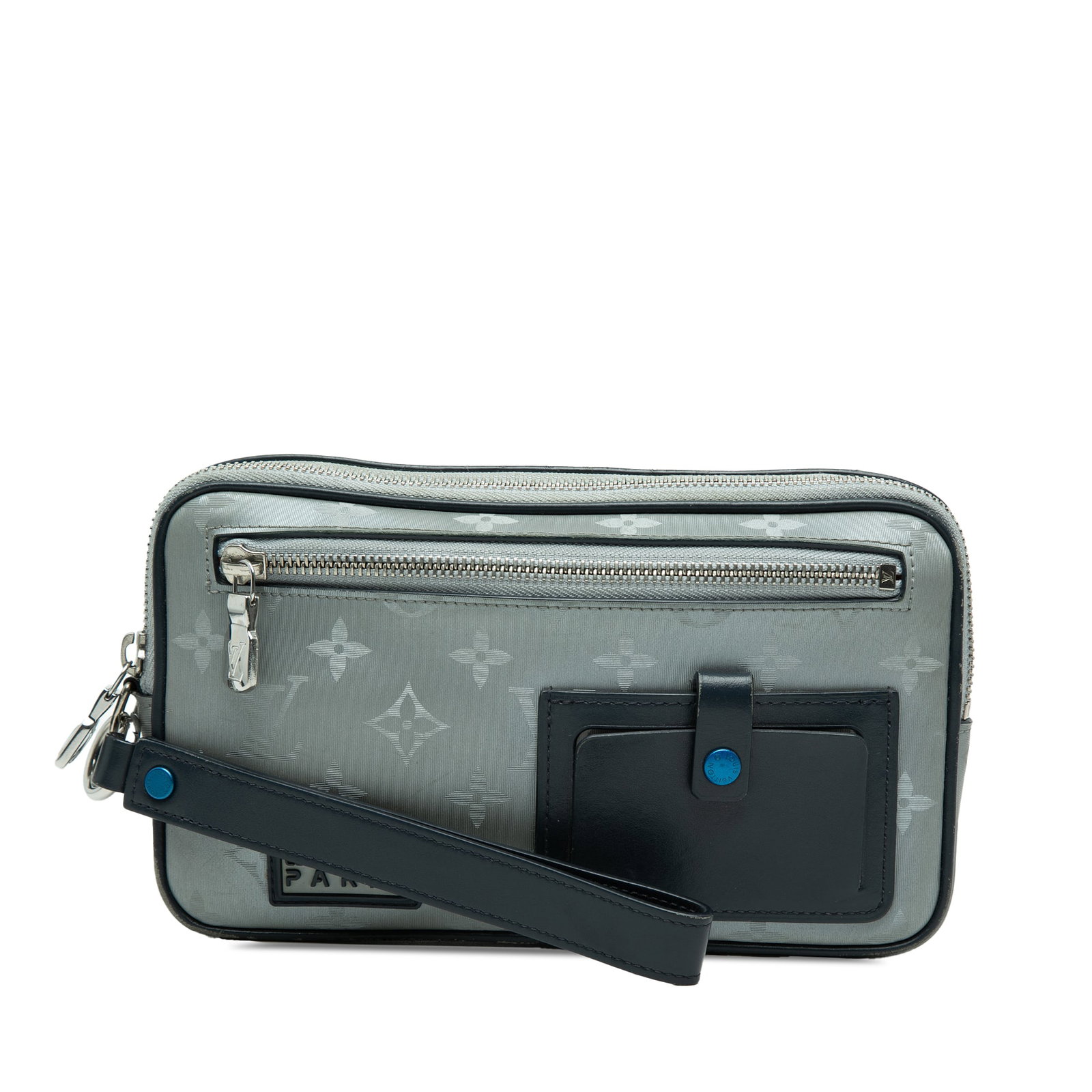 Louis Vuitton Satellite Alpha Monogram Wristlet Clutch Bag: Louis Vuitton Satellite Alpha Monogram Wristlet Clutch Bag The Louis Vuitton Monogram Satellite Alpha Clutch is a compact bag crafted with a monogram canvas body, leather trim, and a flat leather wris