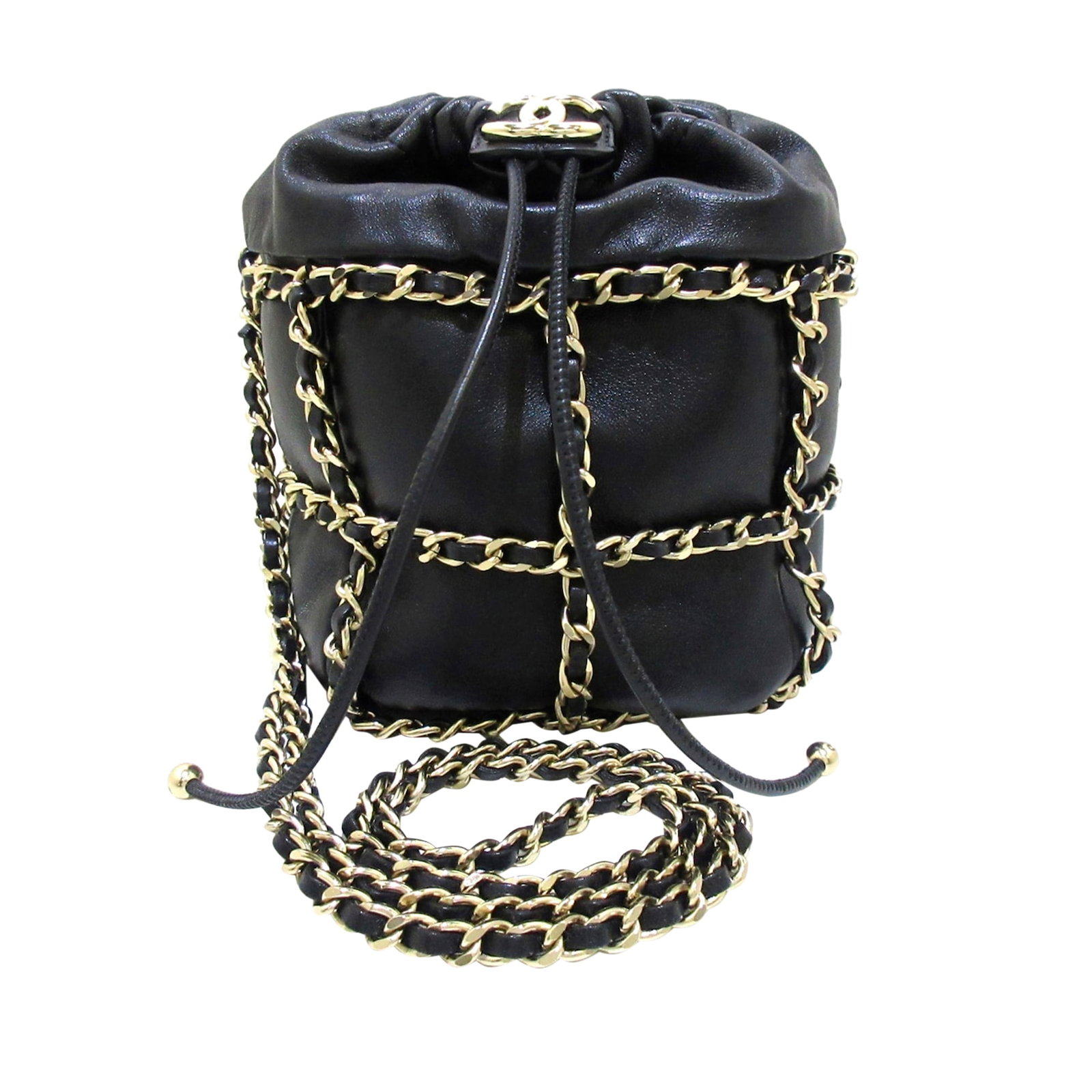 Chanel CC Bucket Lambskin Leather Drawstring Chain Strap Bag (1 of 15)