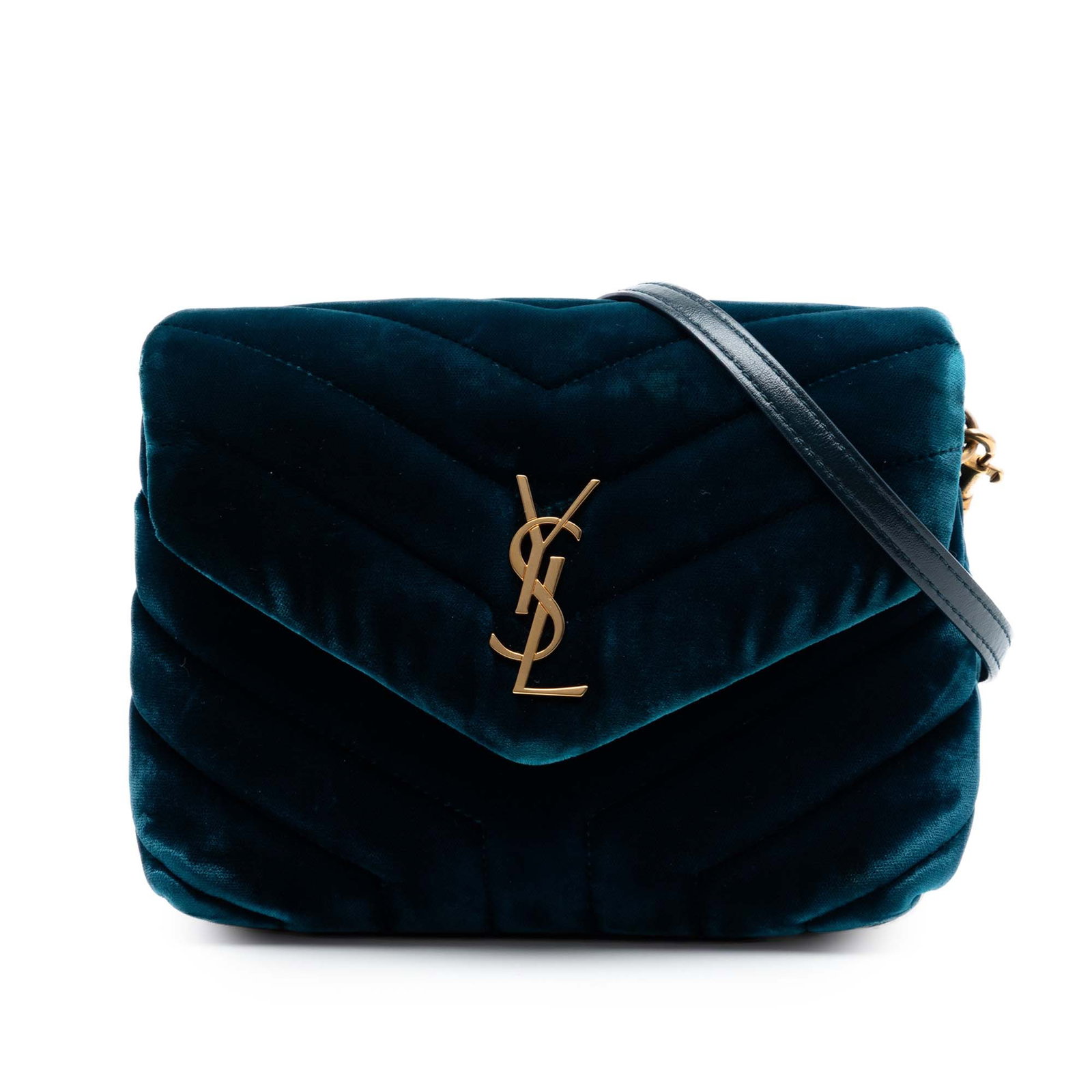 Saint Laurent LouLou Small Blue Velvet Monogram Shoulder Bag (1 of 6)